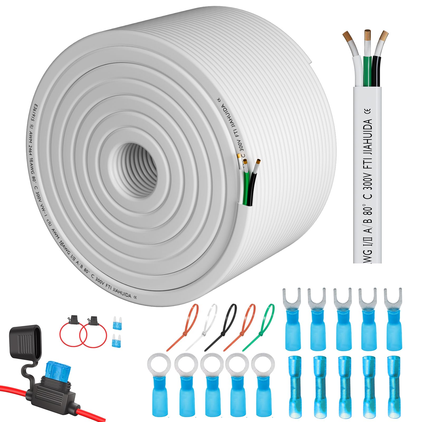 SAKAKI 16 Gauge Wire 3 Core Conductor Triplex Twin and Earth Marine Grade 16AWG Electrical Cable Stranded Cord PVC Insulated 12V Low Voltage/Tinned