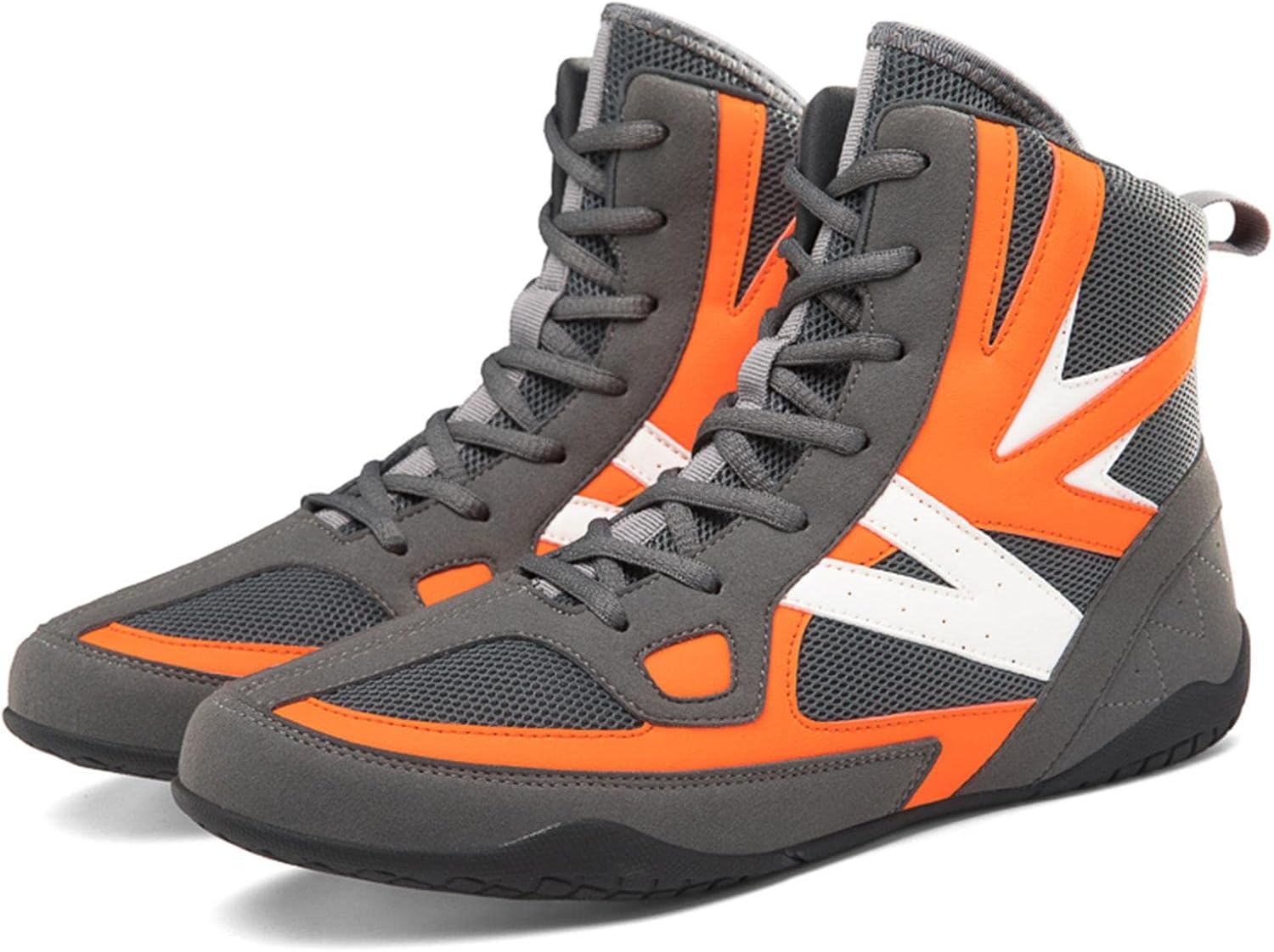 TECDOTO Professional High Top Boxing Shoes, Men's Boxing Wrestling Shoes Fighting Training Shoes Fitness Weightlifting Boxing Sports Fitness Shoes,Orange-7