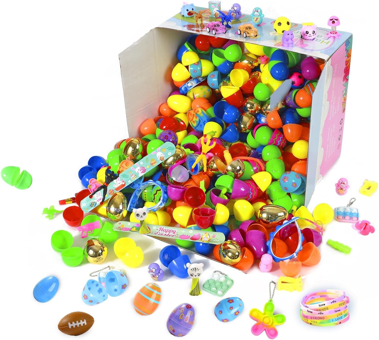 168 Pcs Prefilled Easter Eggs with Toys Inside,Easter Basket Stuffers Gifts in Surprise Eggs,Easter Toys Bulk,Prizes Classroom Events,Eggs Fillers,Easte Party Favors