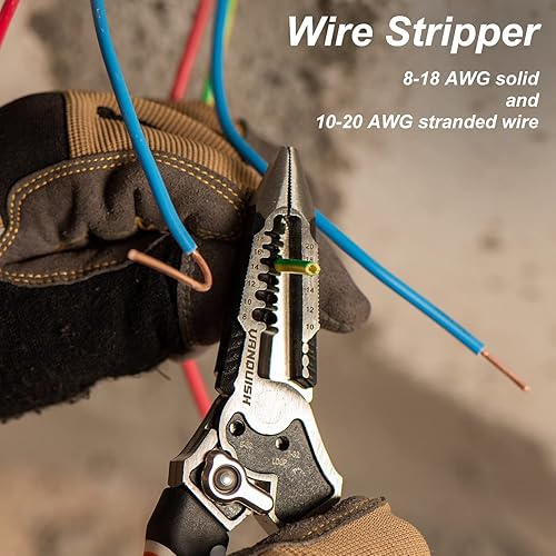 Miniatura 8 de VANQUISH Pelacables multifuncional 8 en 1, herramienta de corte de alambre (8-18 AWG sólido, 10-20 AWG trenzado), cortador de pernos, desbarbado,