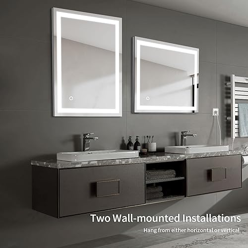 Miniatura 6 de Espejo de baño LED con luces, espejos de pared para baño, 3 modos de color, regulables, interruptor táctil inteligente, luces de 24 x 32 pulgadas