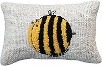 Creative Co-Op Woven Cotton Lumbar Pillow with Embroidered Bee, 14x9 White/Yellow - Boho Farmhouse Decor Accent