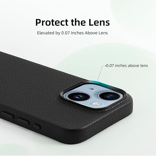 Miniatura 7 de Funda de cuero genuino para iPhone 15 (6.1 pulgadas) Funda magnética de cuero de grano superior Litchi - Compatible con Magsafe - Negro