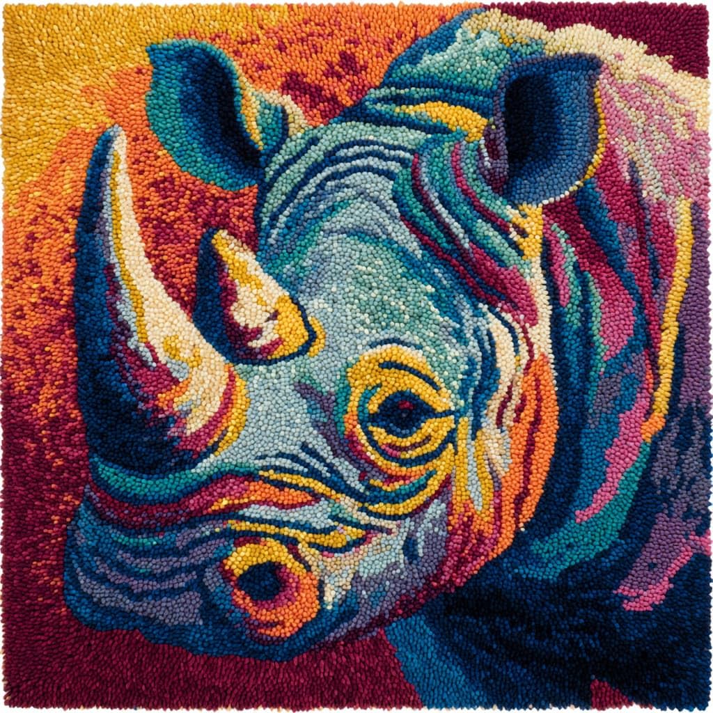 WallustrioaW Latch Hook Cushion Kit,Animal Rhinoceros
