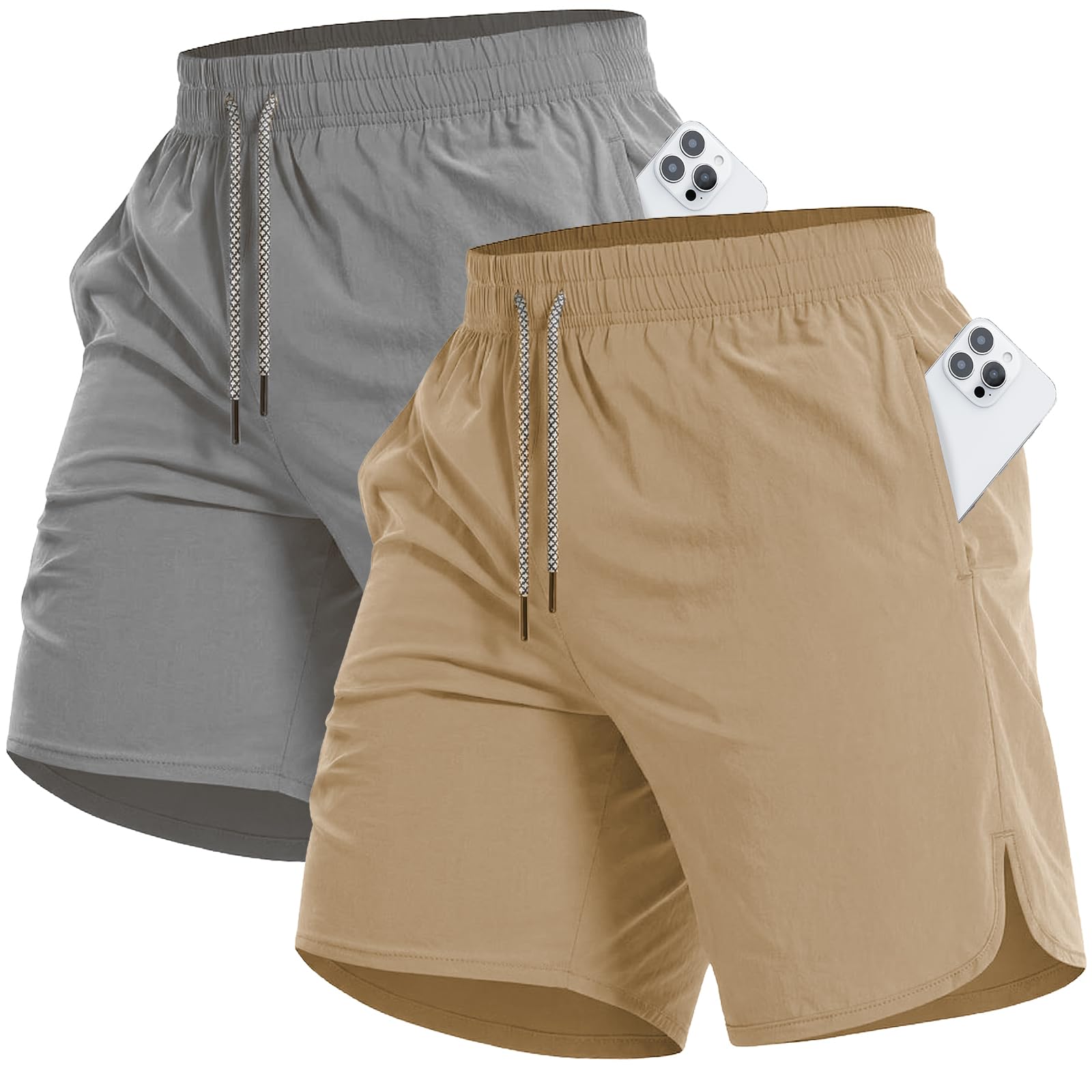 CANGHPGIN Paquete de 2 pantalones cortos deportivos para correr para hombre de 7 pulgadas de secado rápido con bolsillos, pantalones cortos de entrenamiento para hombre