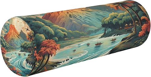 JUNZAN Hawaiian Blue Green Bolster Pillow for Bed Neck Roll Pillow Bed Bolster Memory Foam Pillow for Neck for Bolster Pillow Covers with Zipper