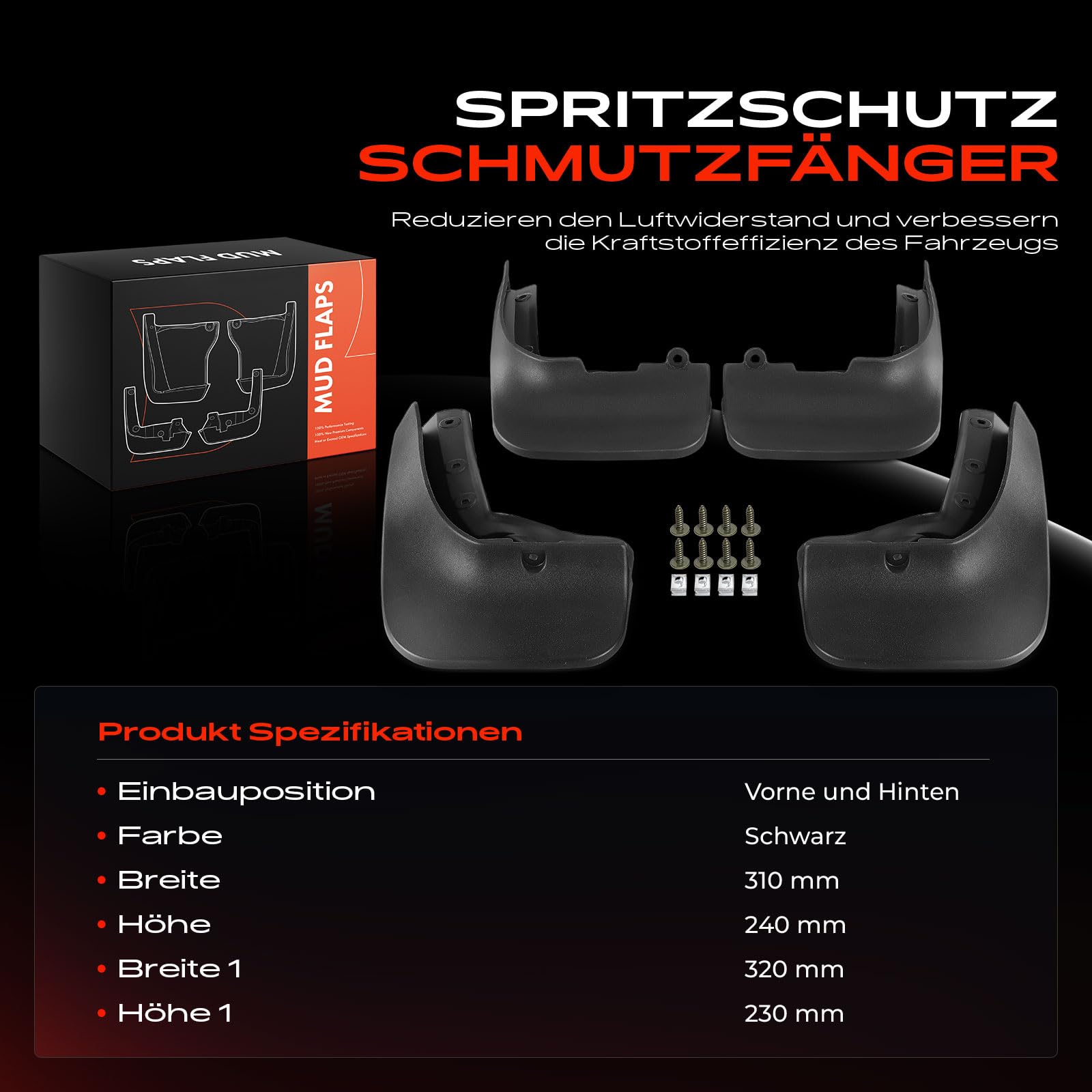 Frankberg 4x Spritzschutz Schmutzfänger Vorne Hinten Links Rechts Kompatibel mit S-h-a-r-a-n 7N 7N1 7N2 1.4L 1.8L 2.0L MPV 2010-2021