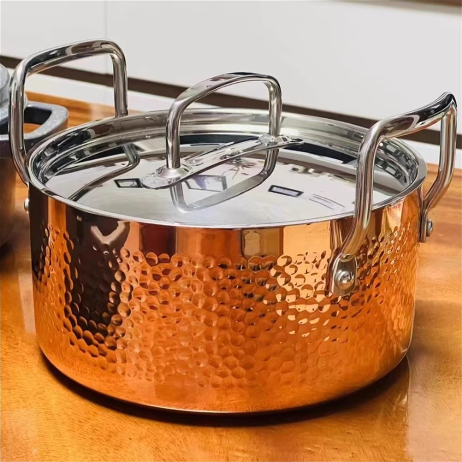 Hammered Kupfertopf Manuelle Hammer Druck Topf 3-schicht Stahl Klar Suppe Kommerziellen Reinem Kupfer Eintopf Küche Kochgeschirr Hot Pots(18cm 2L)