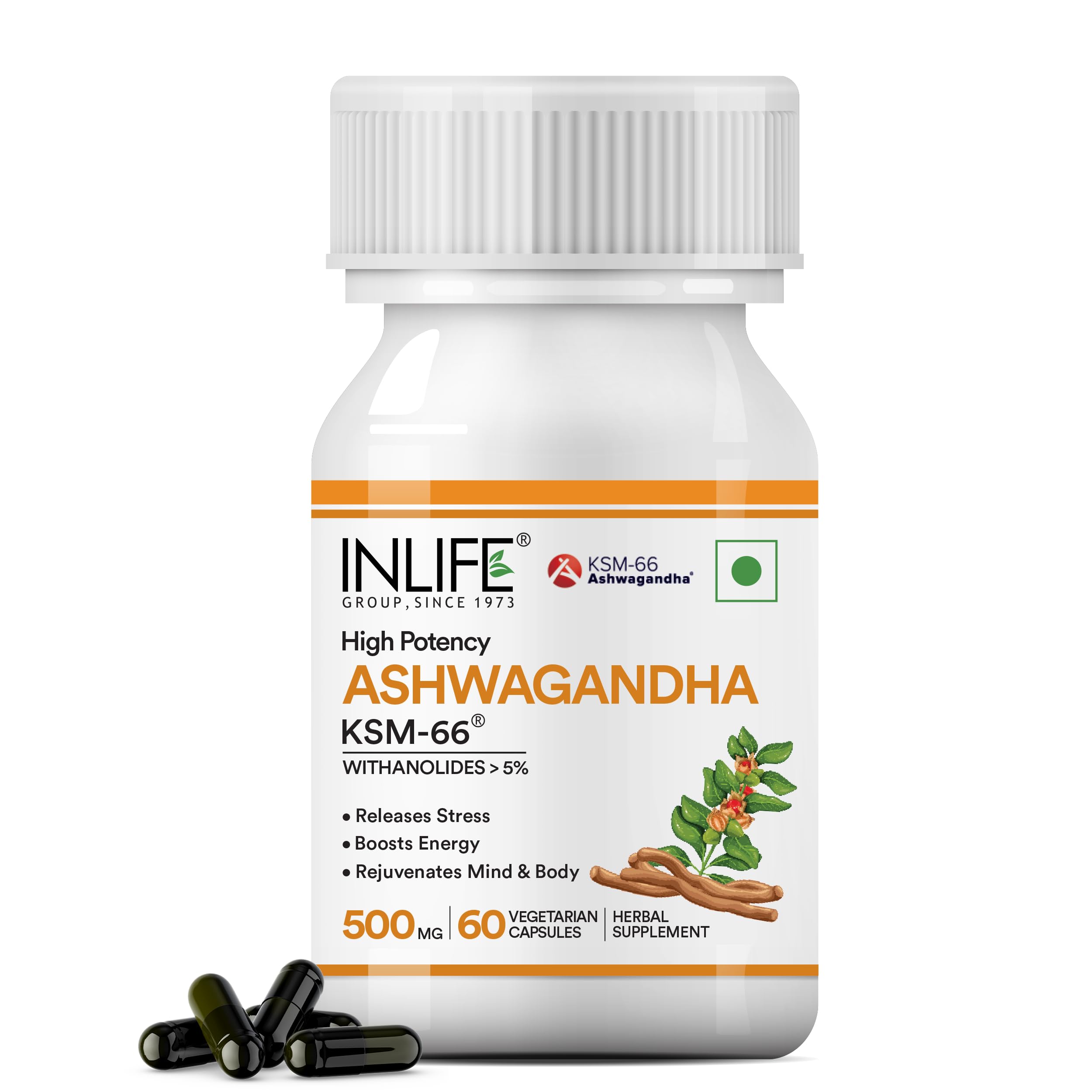 INLIFE Ashwagandha KSM-66 (500 mg) | 60 Capsules | Extra Strength Natural Formulation | Supports Strength, Energy | Withania Somnifera Extract (Pack of 1) (B0D8KJ1P75) Amazon Price History, Amazon Price Tracker