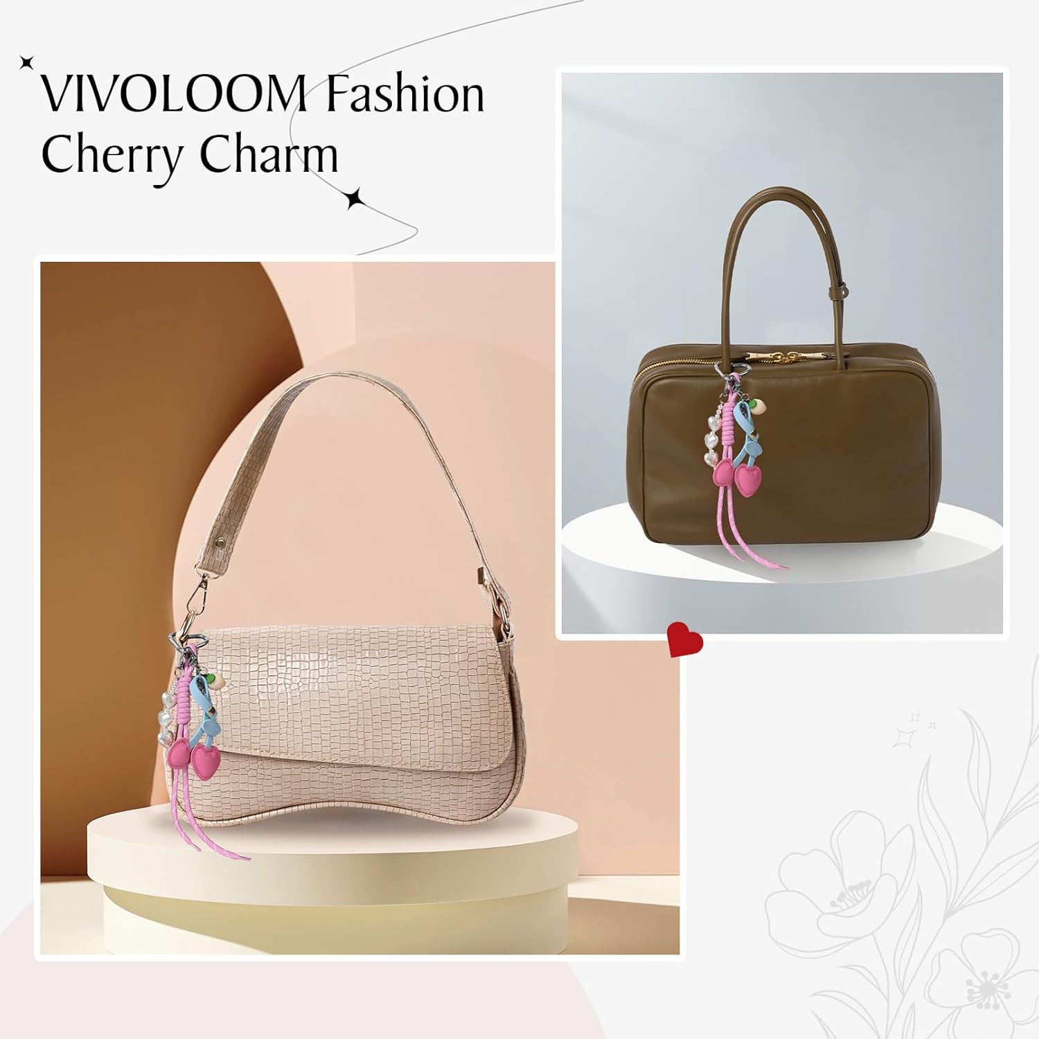 Cherry Keychain Bag Charms Leather Bag Charm for Handbags Tote Bags and Backpacks Purse Accessories - Image 4