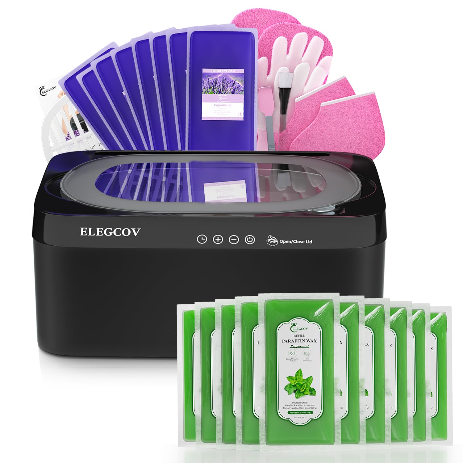 Paraffin Wax Machine for Hand and Feet – ELEGCOV Paraffin Wax Kit and 10 Packs Peppermint Paraffin Wax Refills Kit，Hand and Foot Moisturizing Care Kit, 4000ml Fast Meltdown Parafin Hot Wax Machine