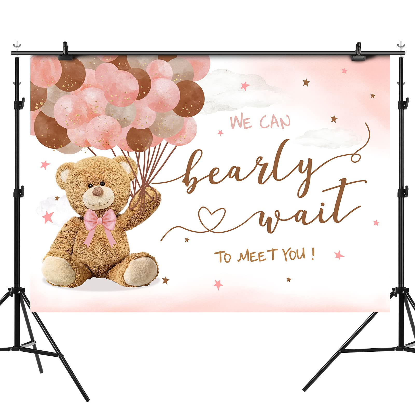 MEHOFOND Toile de fond pour fête prénatale avec motif ours jumeaux rose bleu pour fête d'anniversaire - Décoration de fête d'anniversaire - Fond pour photographie de nouveau-né - 2,1 x 1,5 m