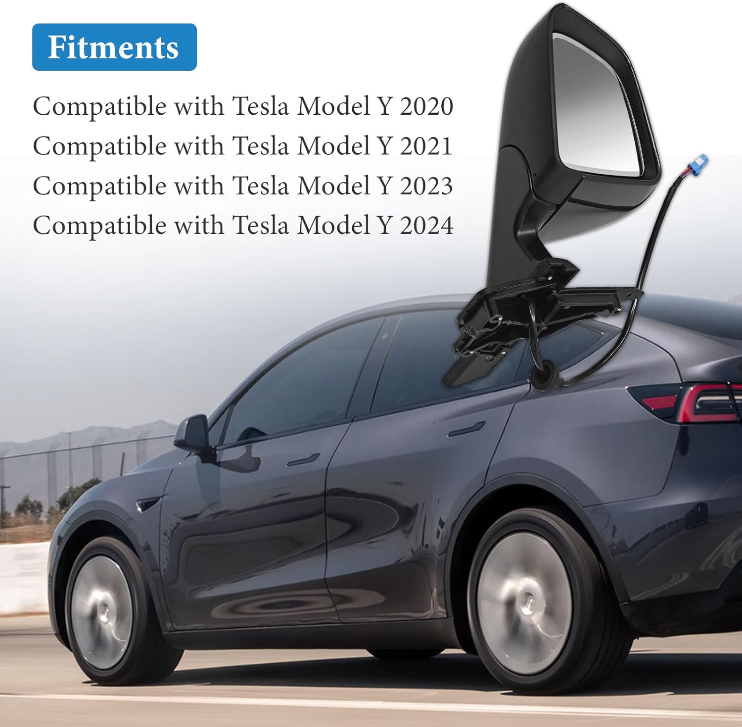 Gray Left Driver Side Mirror with Anti-Glare Replacement for Tesla Model Y 2020 2021 2022 2023 2024, 159411100C Power Folding Heated