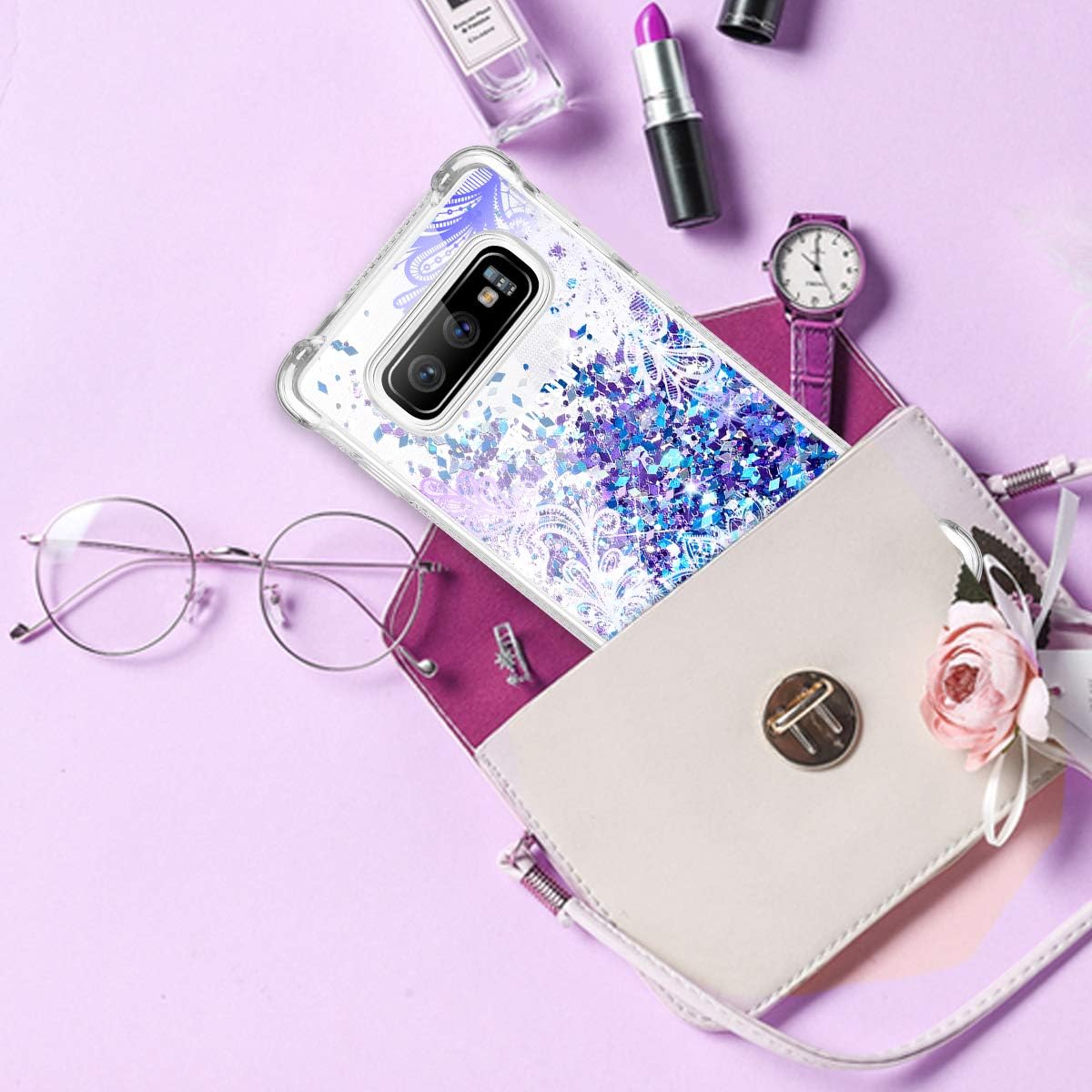 Caka Case for Galaxy S10e Floral Glitter Case Flower Pattern Series Luxury Fashion Bling Flowing Liquid Floating Sparkle Glitter Soft TPU Protective Case for Samsung Galaxy S10e (Gradient Lace)