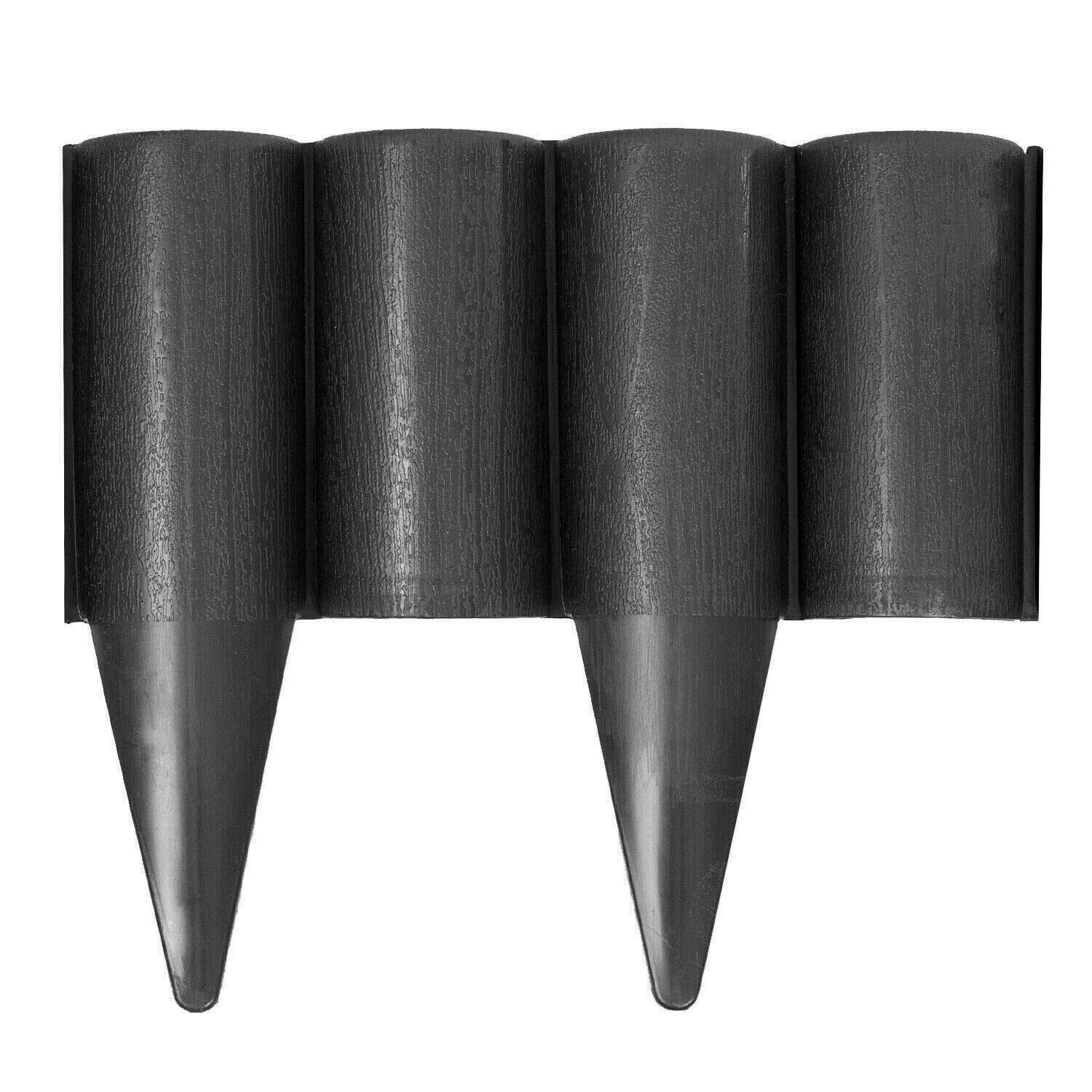 Black Lawn Edging Border Palisade - 2.5 metres / 8.2 ft Long - Garden Fencing with Wood Log Texture and Ground Stakes for Landscaping, Flower Beds, Patio, Lawn, Pavement Edge
