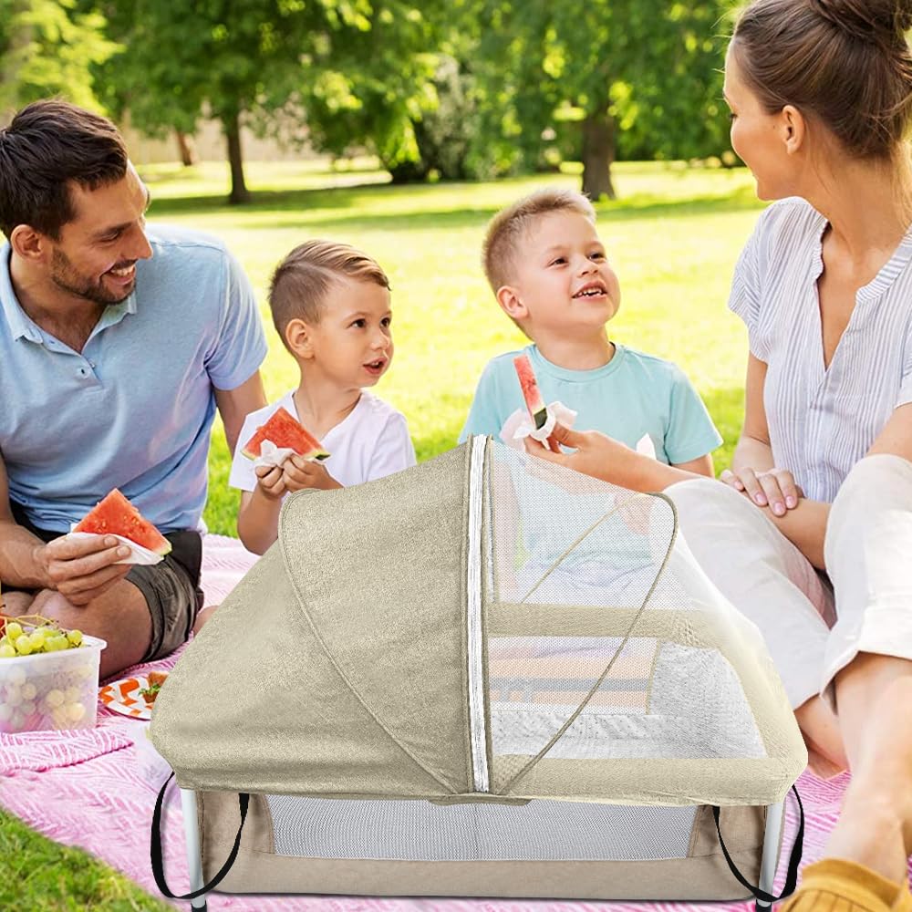 Supfine Lit de Voyage Bébé Pliable, 90 x 50 x 35 cm, Lit Parapluie Portable et Compact, Module de Couchage pour Nouveau-né (Beige, 90 * 50 * 35 cm)