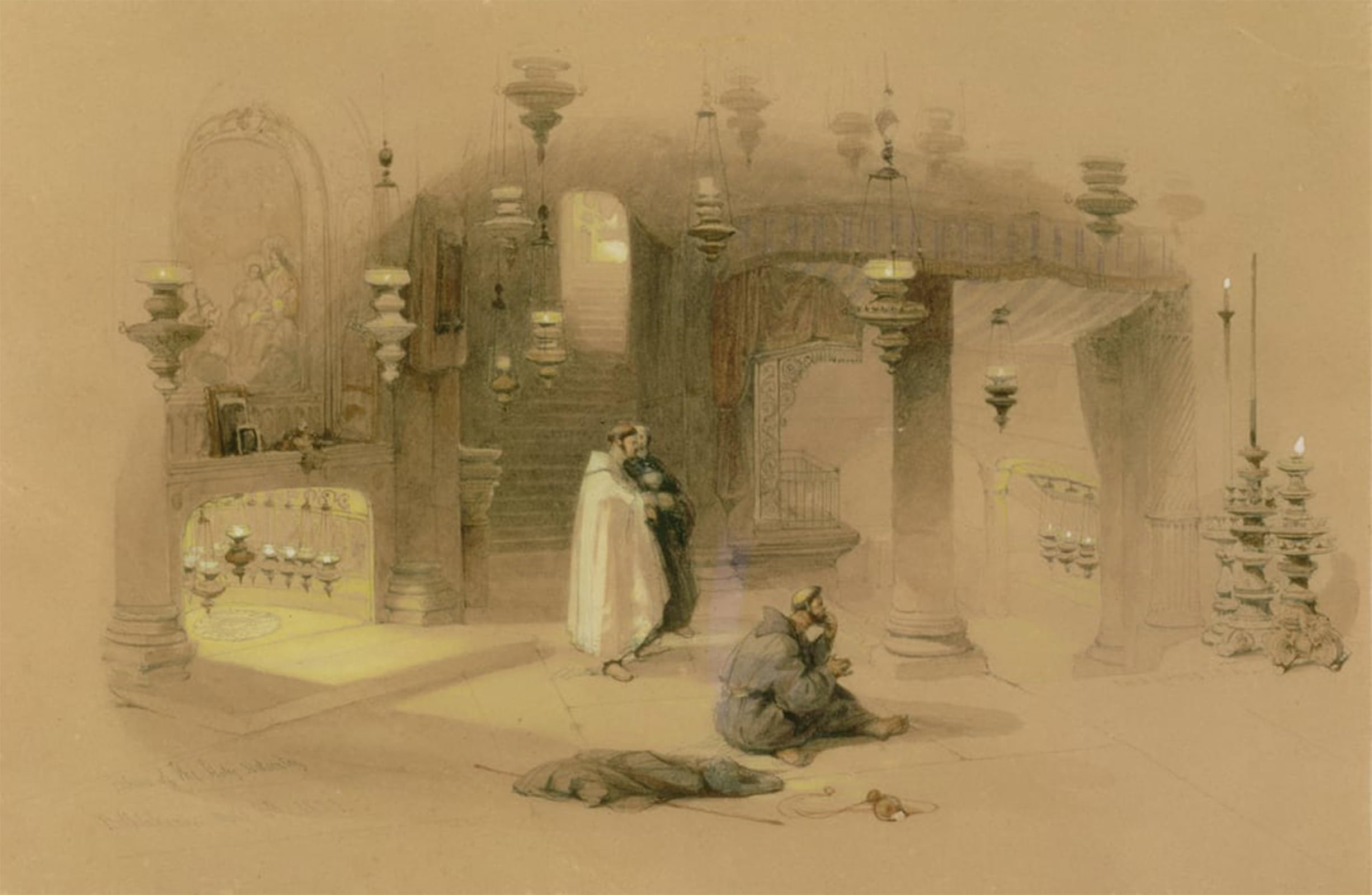 POSTERIIk Vintage Classic Picture Landscape Artwork the Shrine of the Holy Nativity Bethlehem by David Roberts Portrait Canvas Painting for Office Home Decor 60x90cm