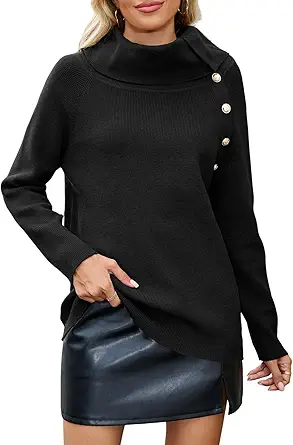 ZAFUL Sweaters for Women 2025 Trendy Versatile Neckline Button Turtleneck+Off The Shoulder Tunic Sweater Top
