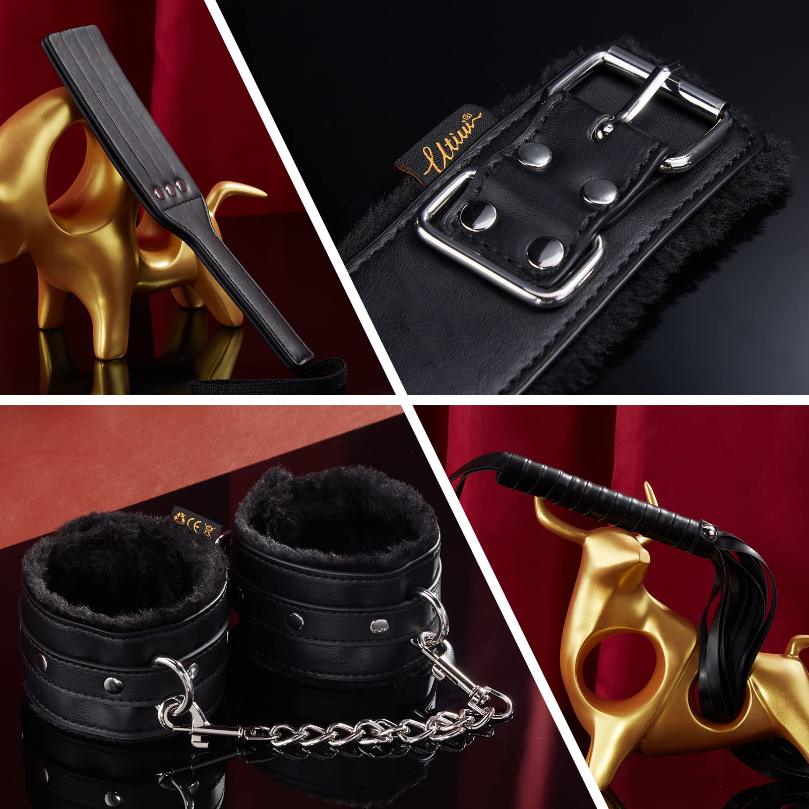 Sex Bondage BDSM Kit Restraints - UTIMI Upgrade Restraint Sets with Adjustable Handcuffs Collar Ankle Cuff Dice Beads Anal Plug Adult Games Sex Toys for Men Women and Couples Foreplay | 17PCS