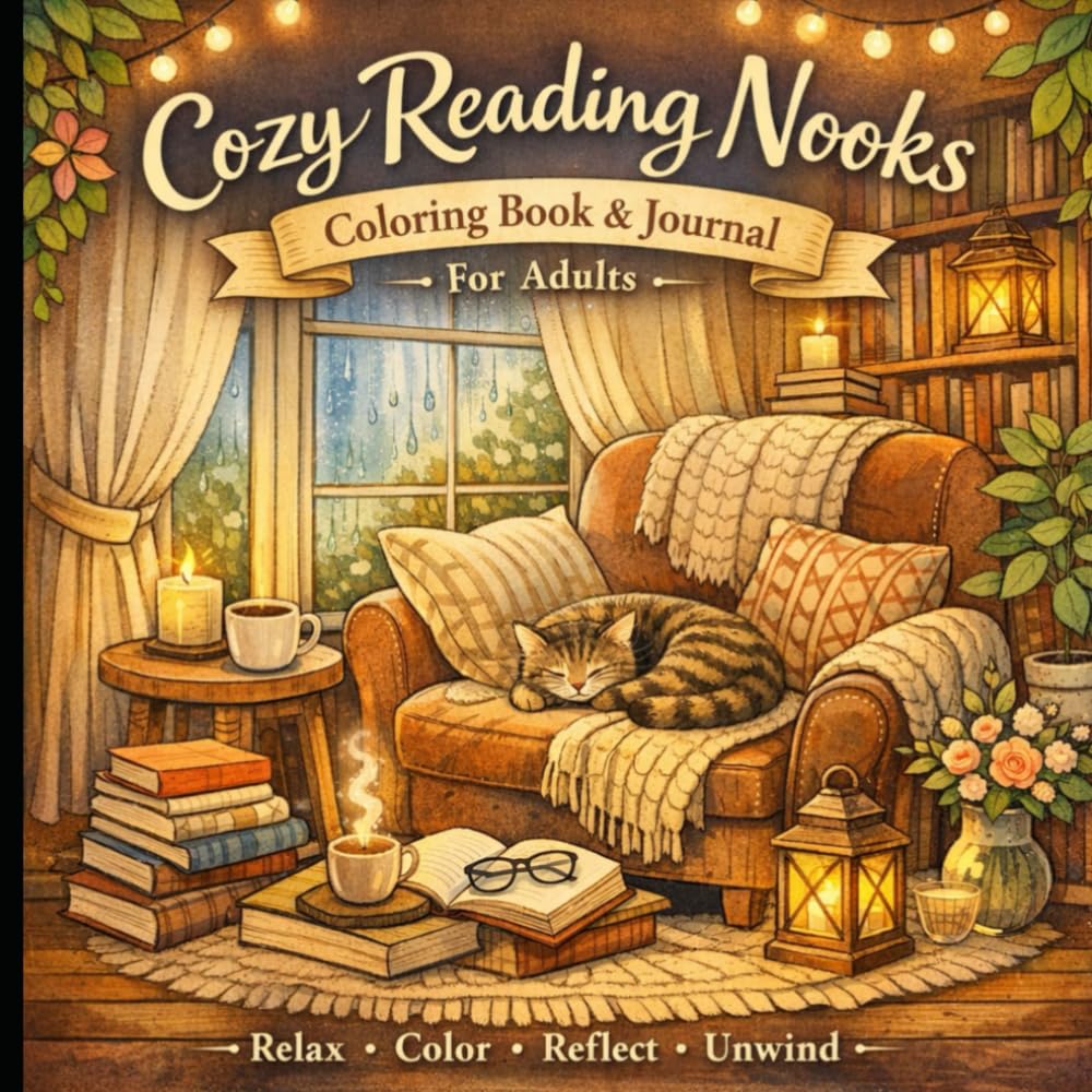 Cozy Reading Nooks Coloring Book for Adults: Peaceful Bookish Corners, Warm Library Scenes & Relaxing Spaces for Stress Relief and Mindfulness
