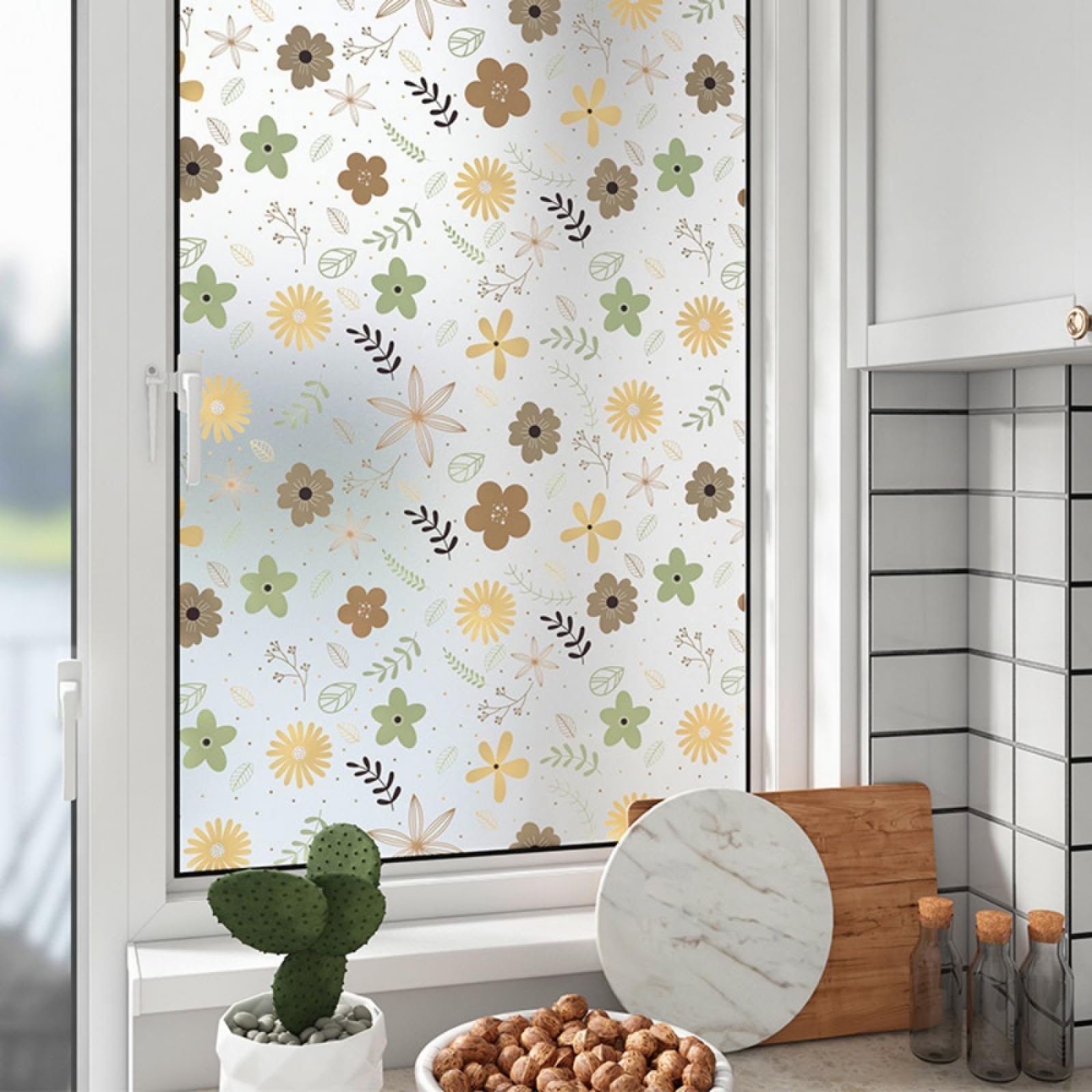 Vinilo Adhesivo Cristal Decorativo Flores Coloridas Vinilos para Cristales Privacidad Estatico Anti UV Reutilizable para Oficina Dormitorio Sala de Estar Vinilo para Ventanas