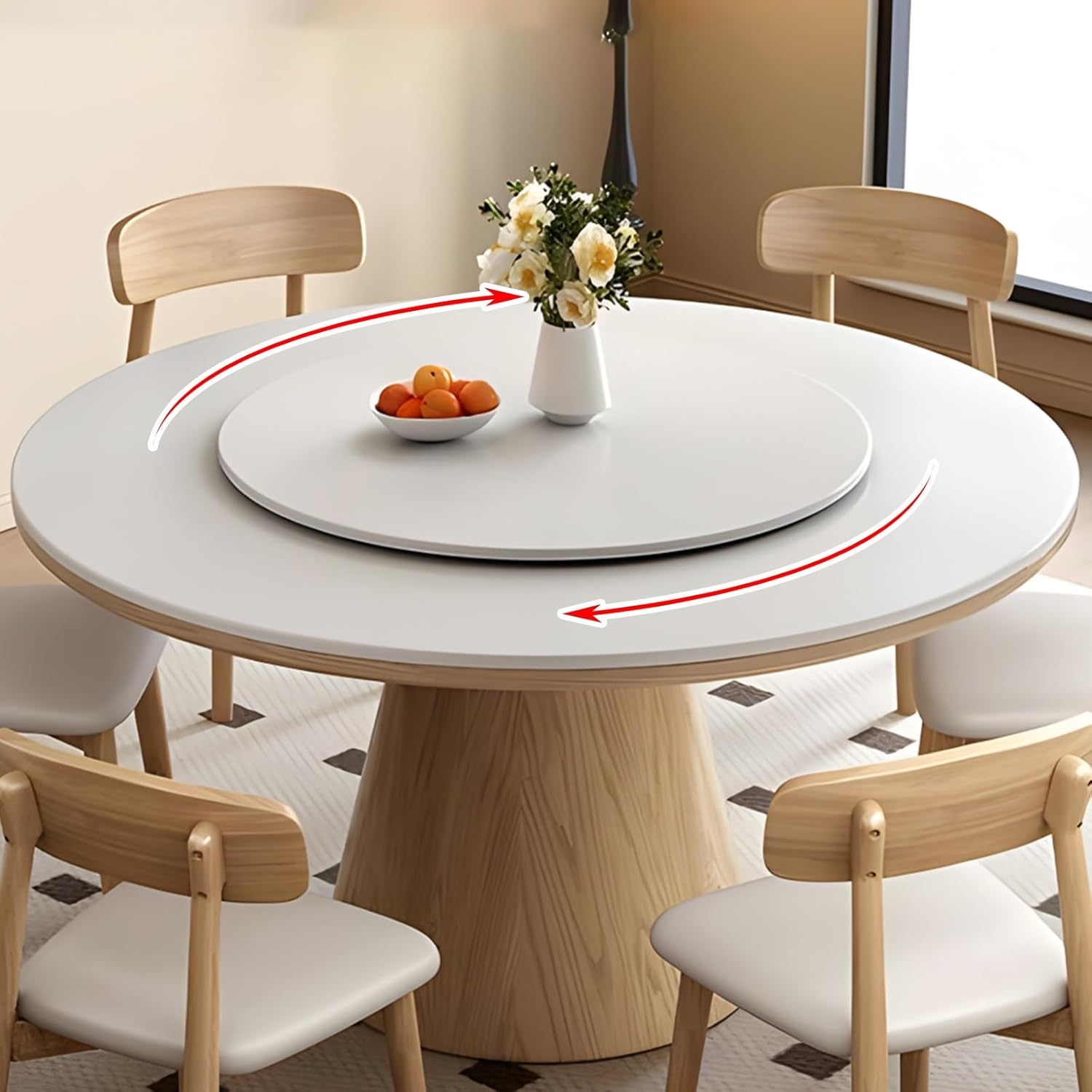 Bamboo Wood Lazy Susan, 19/23/27/31/35 inch Wooden Rotating Tray Organizer, Lazy Susan Turntable for Cabinet, Cheese Board Smooth Spin, Extra Large Round Turntable Dining Table(White,80cm/31inch)