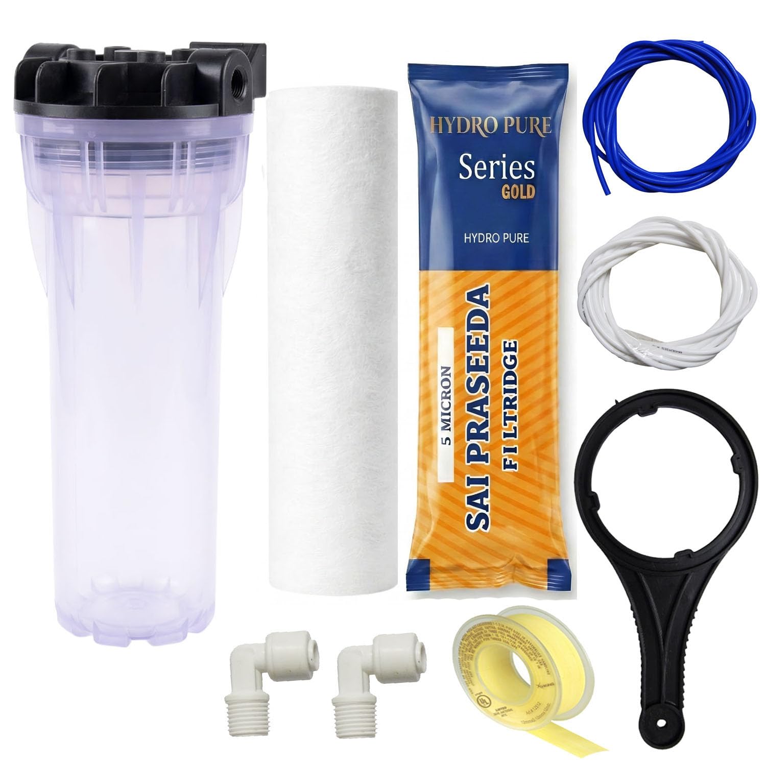 TAVASYA Water Filter Housing Kit with 2 High Density Spun Cartridges (10 Inch) |Transparent | 2 Pipes (2m.Each), 1 Spanner, 1 Tape & 2 Fittings |Compatible with Most RO/UV/UF Systems-image-3