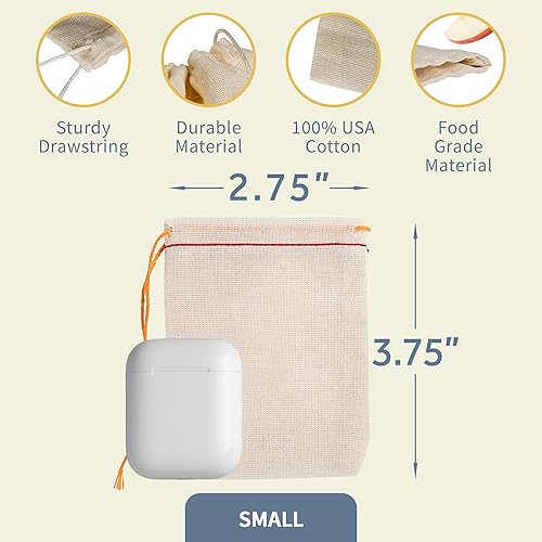 Miniatura 4 de Dobladillo de muselina de algodón bolsas 3x 5inch (7x 12cm), color rojo y naranja cordón 25Count Pack