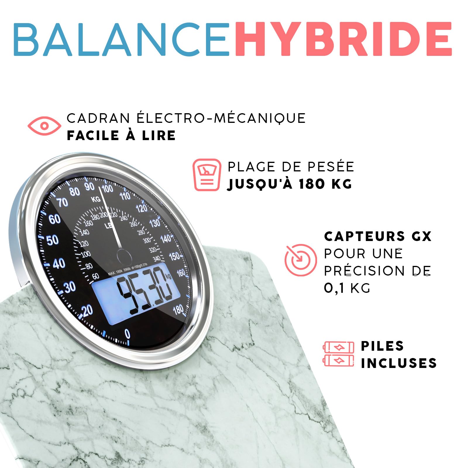 Hybrid Pèse-Personne - Analogique & Digital, Précis jusqu'à 180 kg