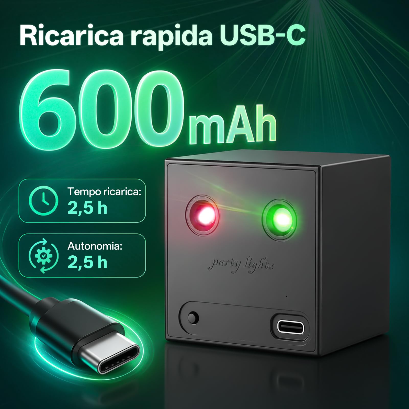 4PCS Mini Luci Discoteca Batteria, R/G Luce di Scena Controllate dalla Musica con 64 Effetti Luminosi Dinamici, Ricarica Type-C, Luci Festa per DJ Bar Club Halloween Matrimoni Natale