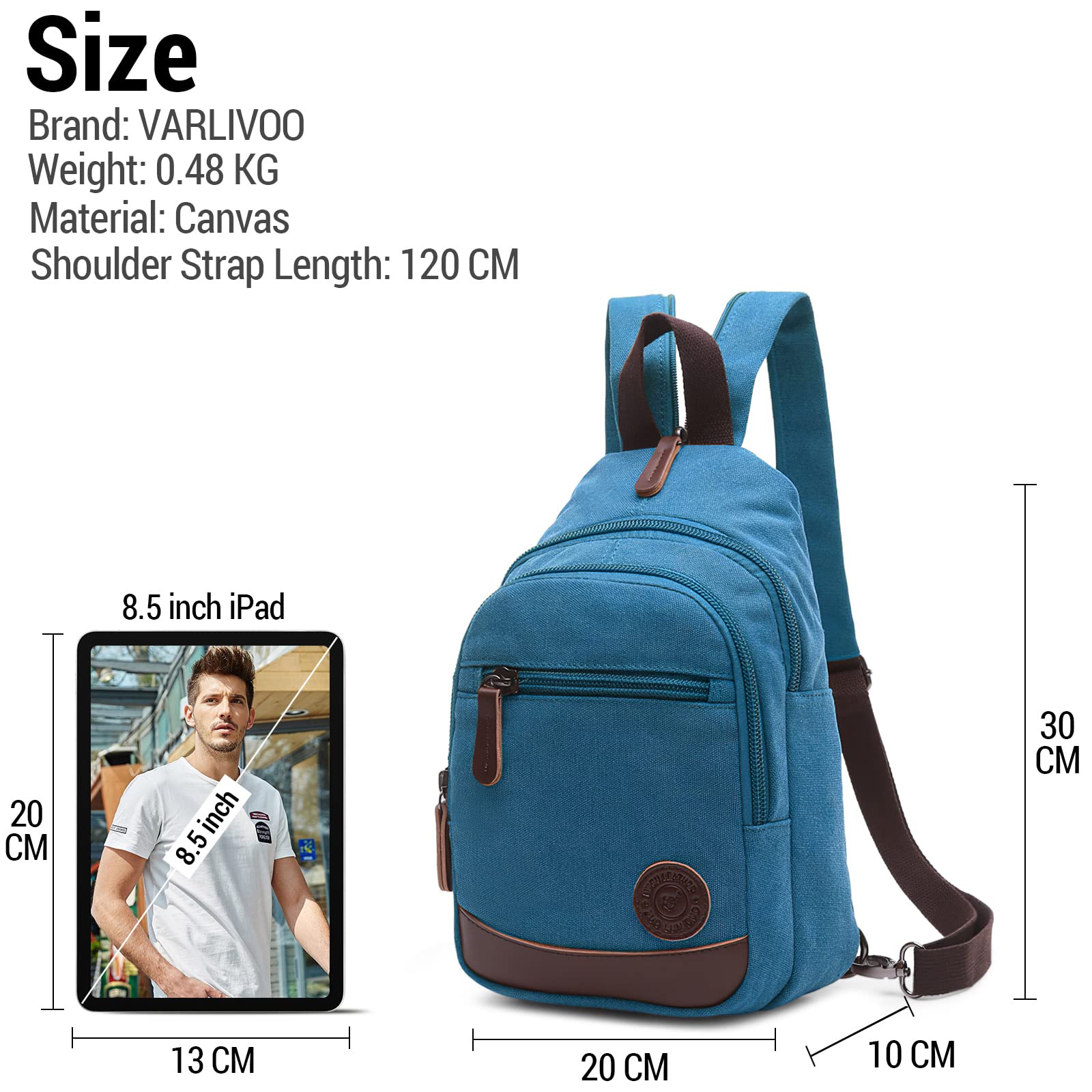 VARLIVOO Retro Sling Bag Bolsos de Hombro para Hombre Bolsos Cruzados Bandolera Bolsa de Pecho Crossbody Bolsa Senderismo Viajes Deportes al Aire Libre Cámping Ciclismo Montañismo Lona Cielo Azul
