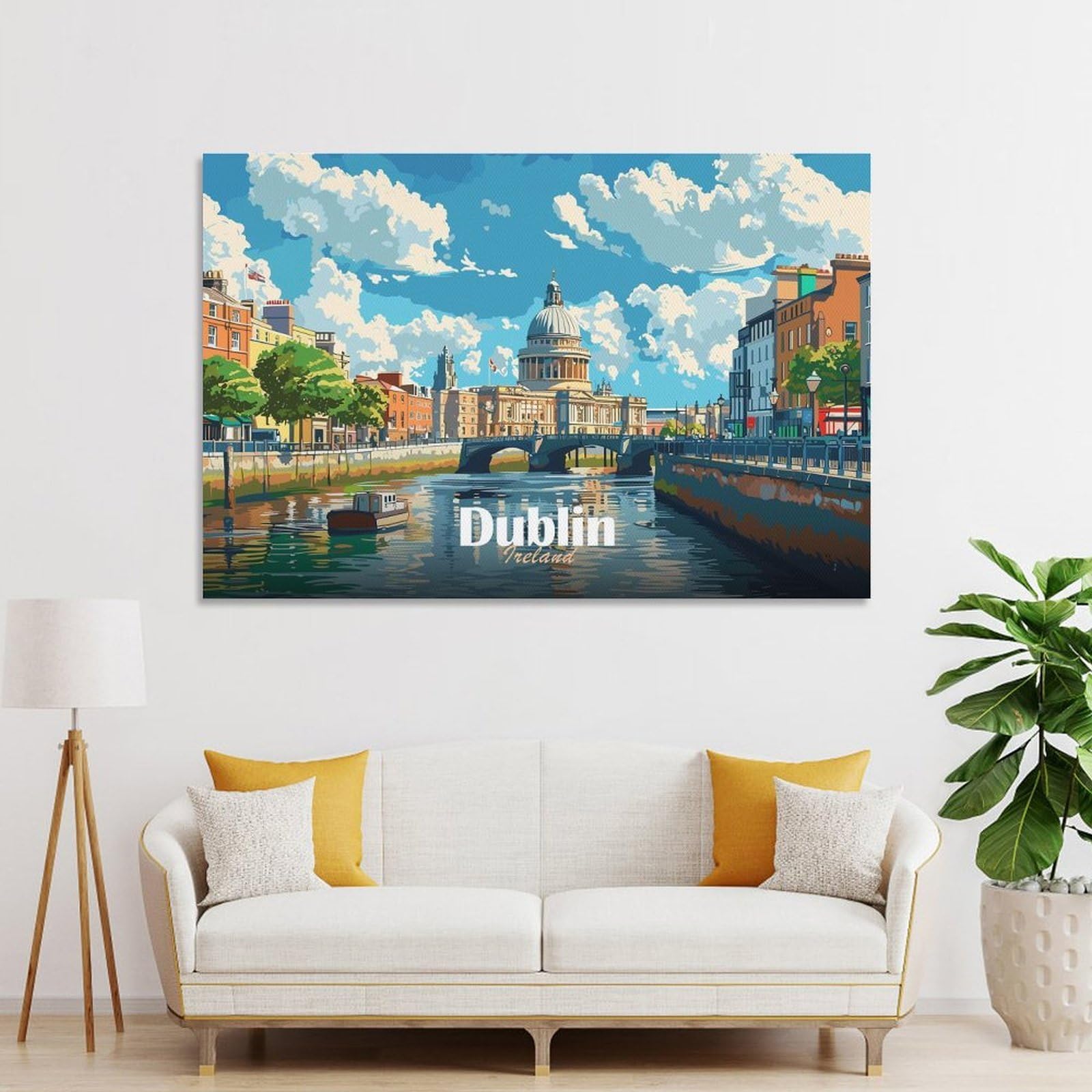 Junmoney Dublin Cityscape Wall Art Print, 24x36inch(60x90cm), for Bedroom Decor, Cosy Corners Or Studios, Canvas Wall Decor for Personal Spaces