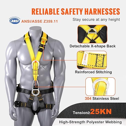 Miniatura 4 de VEVOR Arnés de seguridad, arnés universal de cuerpo completo, arnés de seguridad desmontable protección contra caídas con acolchado añadido en