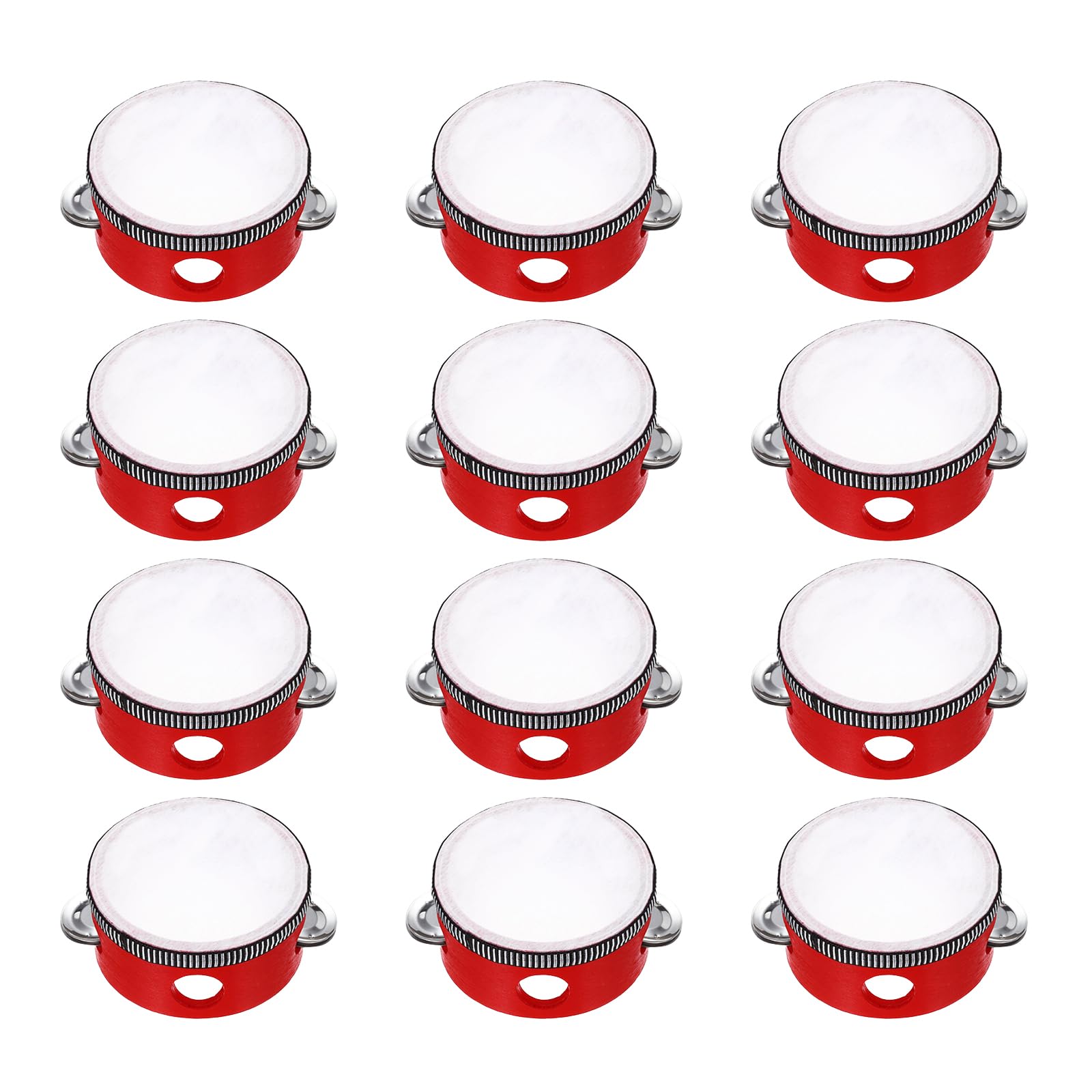 QUARKZMAN 12 Pcs Pandereta De 4 Pulgadas De Madera Instrumento Musical De Percusión Con Jingles De Metal De Una Hila Para Adultos Iglesia Boda Fiestas Juegos, Rojo