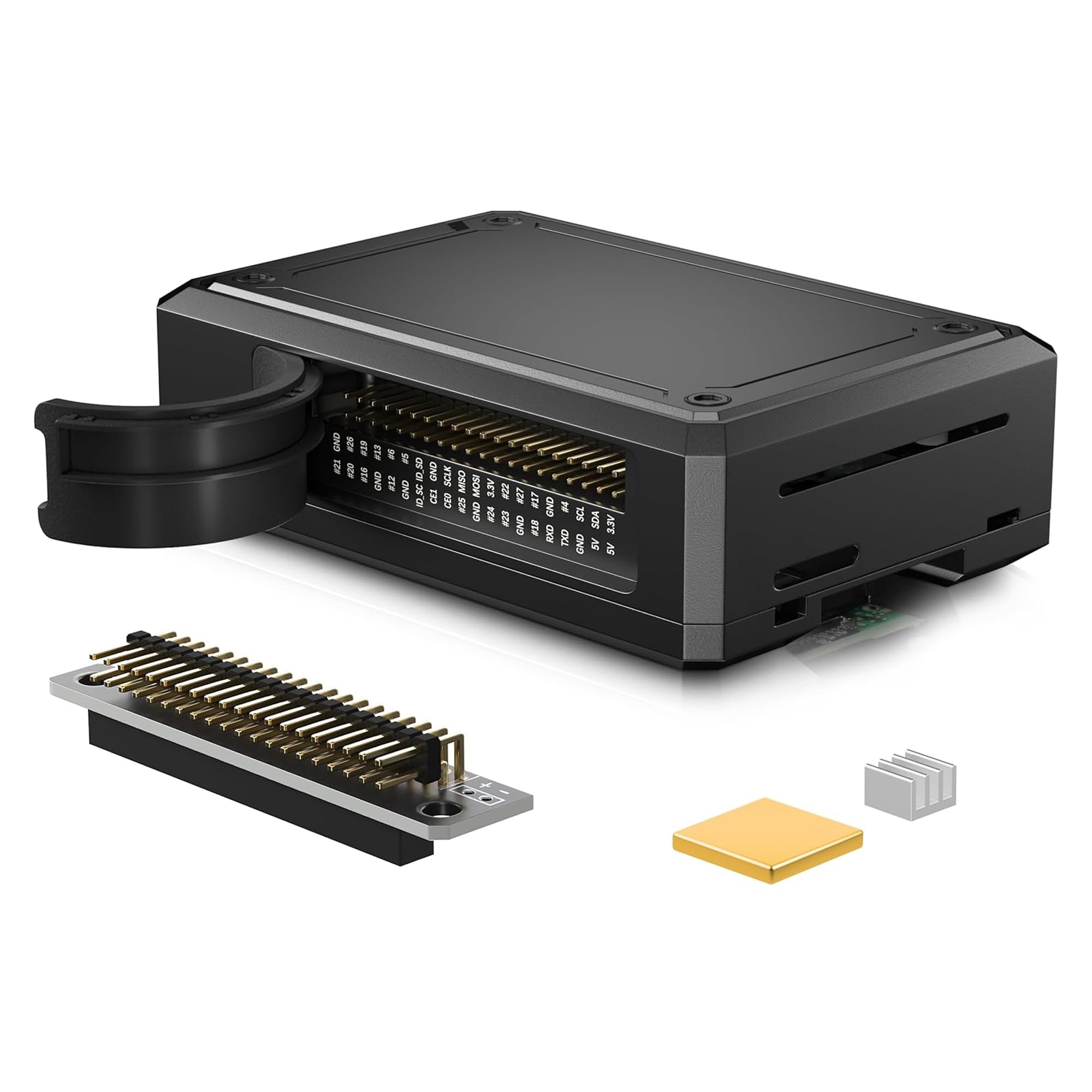 Miuzei Gehäuse für Raspberry Pi 4 mit GPIO-Schnittstelle, metallisch aus Aluminium mit Kühlkörper, leises Mini-PC-Gehäuse für Raspberry Pi 4 Model B+, 8/4 GB, Schwarz