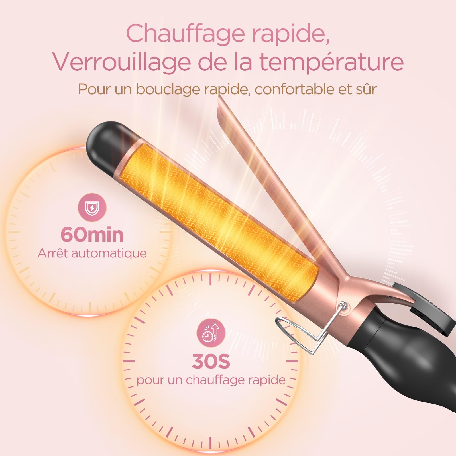 BESTOPE PRO Boucleur a Cheveux 32mm, Fer a Boucler pour Boucles Larges, Multi-Températures Sélectionnables, Boucleur Prolongé, Fer à Boucler à Chauffage Rapide avec Grand Écran LCD