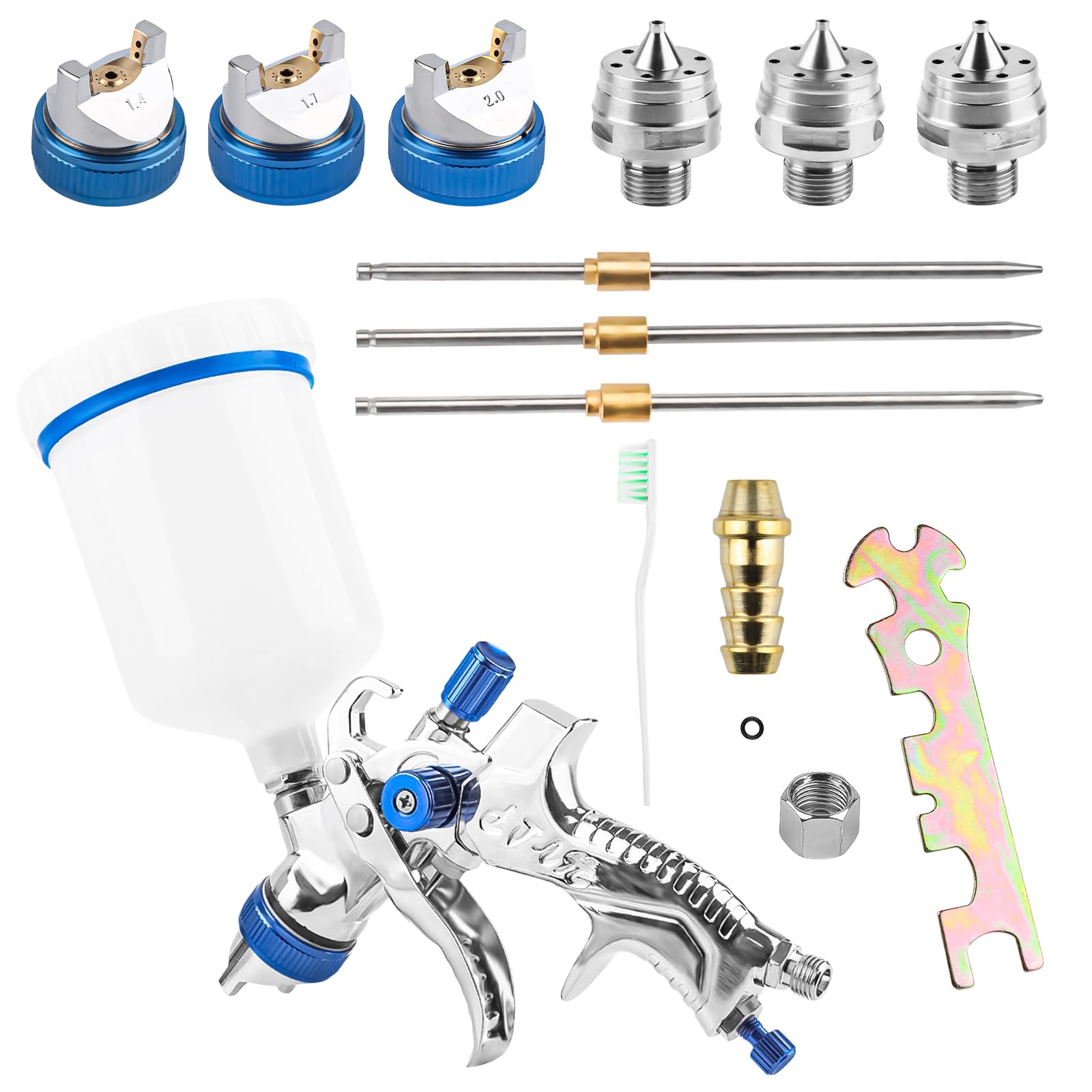 HVLP Pistola Pintura Compresor,Pulverizador de Pintura,Pistola para Pintar,Pistola para Pintar Paredes y Techos,Pistola Pintura Pared con 3 Boquillas 1,4/1,7/2,0mm y Taza de 600cc para Automóviles