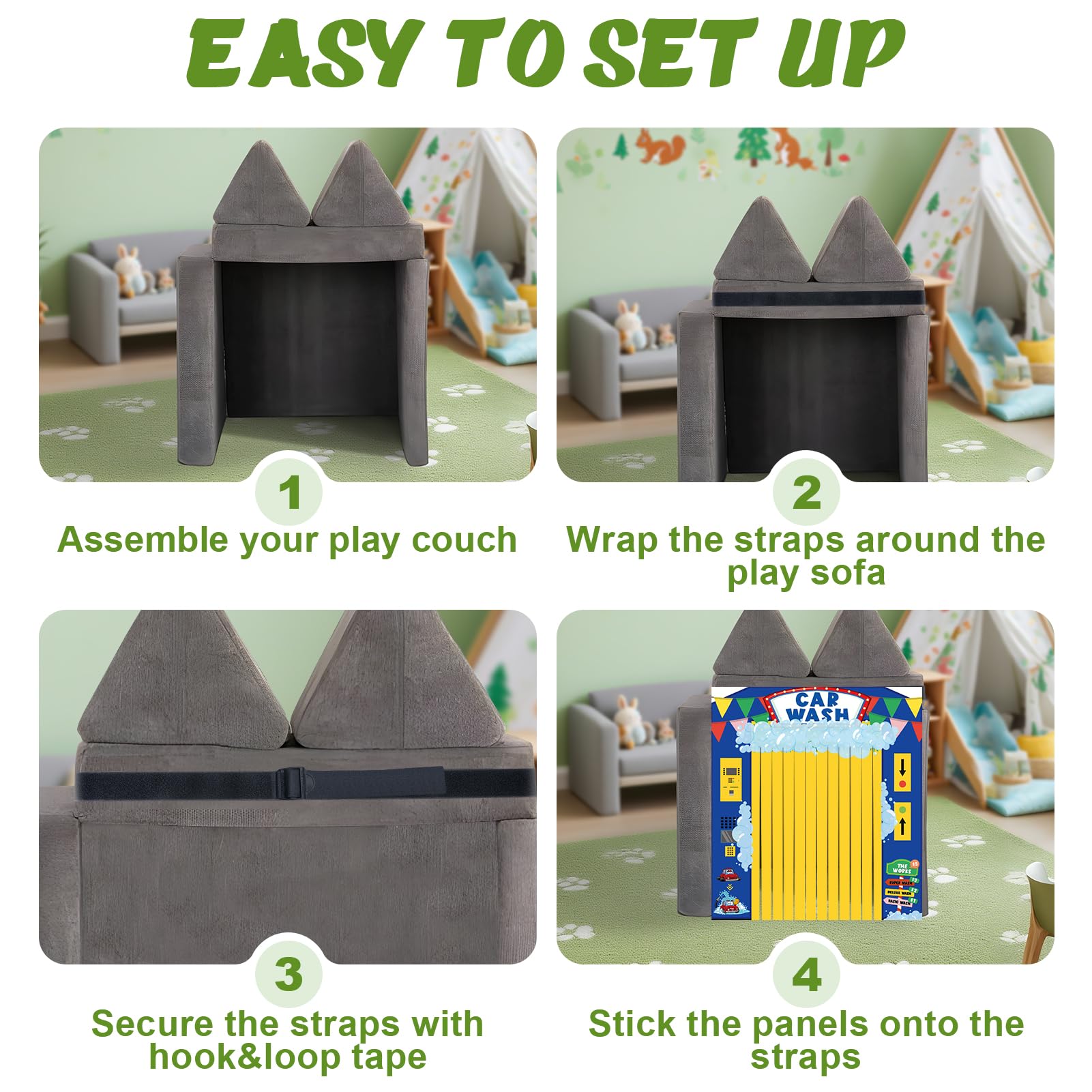 Panel de juego de 4 piezas para sofá de espuma para niños, sofá modular de juegos en casa para niños pequeños (sofá de juego no incluido) 6