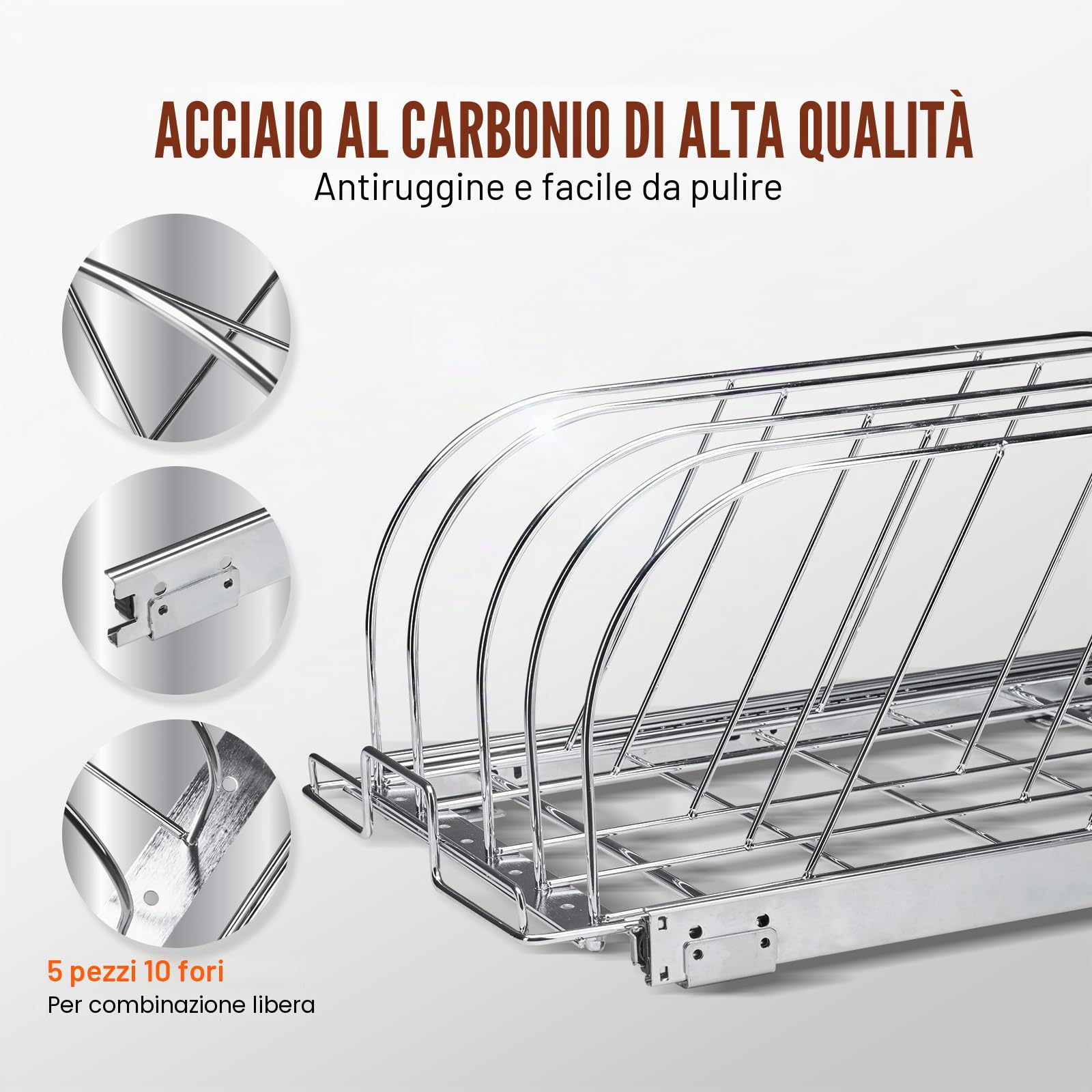 VEVOR Portaoggetti Scorrevole per Pentole da Cucina con Coperchio Espandibile 31,8 x 53,3 x 22,4 cm, Porta Pentole Estraibile Sottolavello Divisori Regolabili, Porta Pentole Utensili da Cucina 20 kg