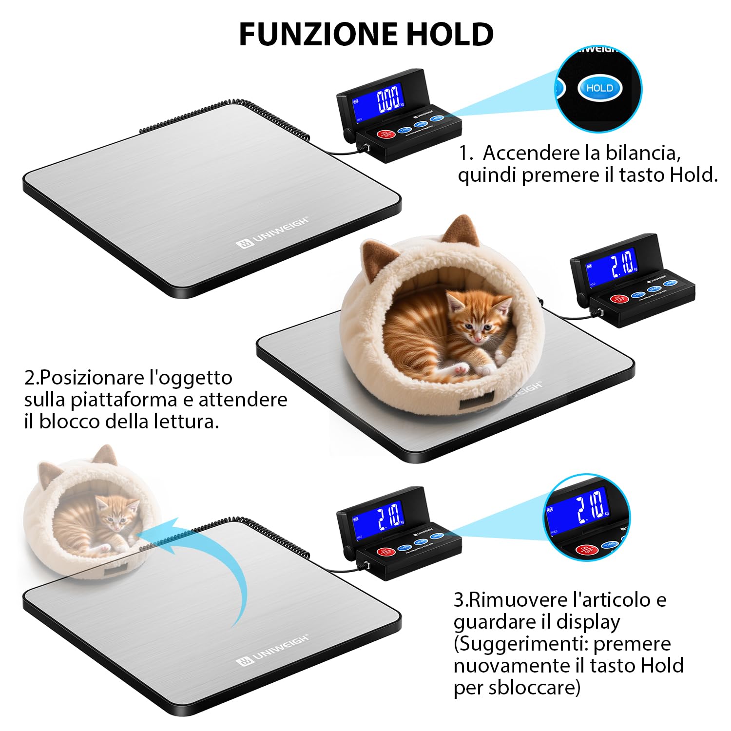 UNIWEIGH Bilancia postale di spedizione, bilancia commerciale di precisione da 10 g, con piattaforma grande in acciaio inossidabile resistente, bilancia per spedizioni, bagagli, posta, magazzino