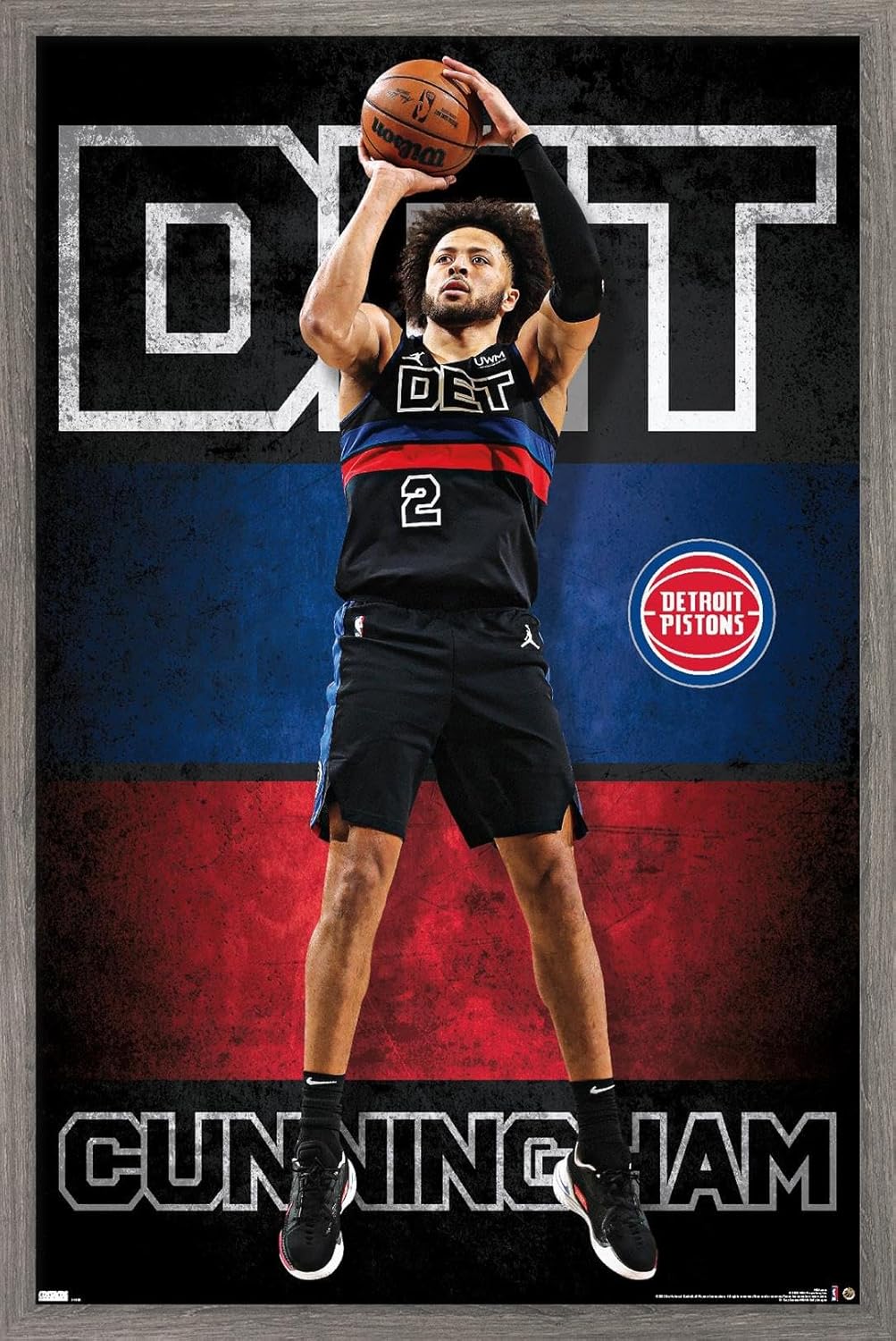 NBA Detroit Pistons - Cade Cunningham 23 Wall Poster, 22.4L" x 14.7W", Barnwood Framed Version