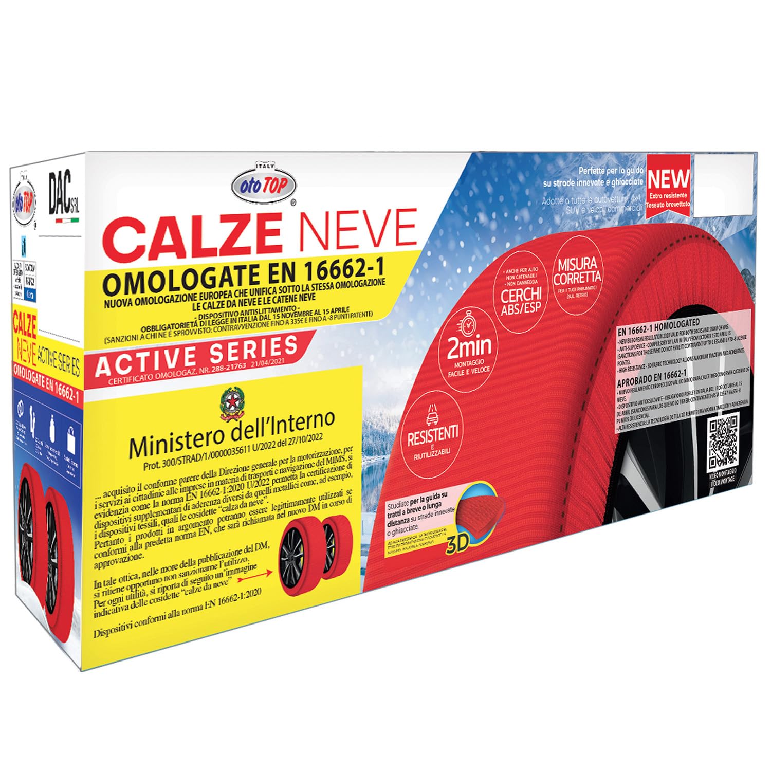CALZE DA NEVE OMOLOGATE AUTO TAGLIA M PER ACTIVE SERIES PNEUMATICI 195/55R15 195/55/15