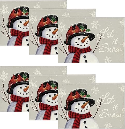 Miniatura 12 de Artoid Mode Juego de 4 manteles individuales de invierno con muñeco de nieve gris, 14 pulgadas, manteles redondos estacionales de Navidad para