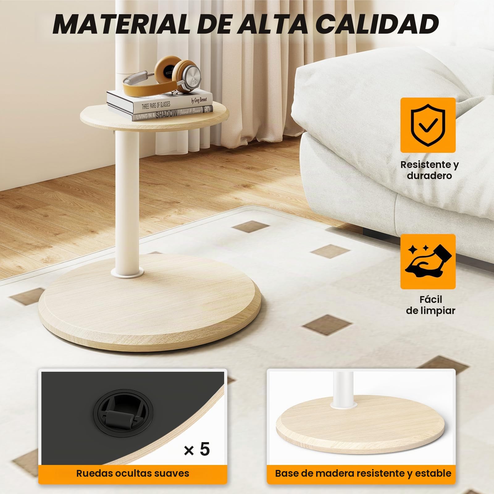 RFIVER Soporte TV de Pie para 32-65 Pulgadas, Soporte TV Móvil Blanco con Ruedas Ocultas y Estante de Madera, Altura Ajustable e Inclinable, hasta 40 kg, VESA 400x400mm