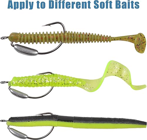 Miniatura 6 de Weighted Swimbait Fishing Hooks, 1020pcs Weighted Worm Fishing Hooks Offset Extra Wide Gap Hooks Soft Plastics Worm Lures Hooks for Bass Fishing