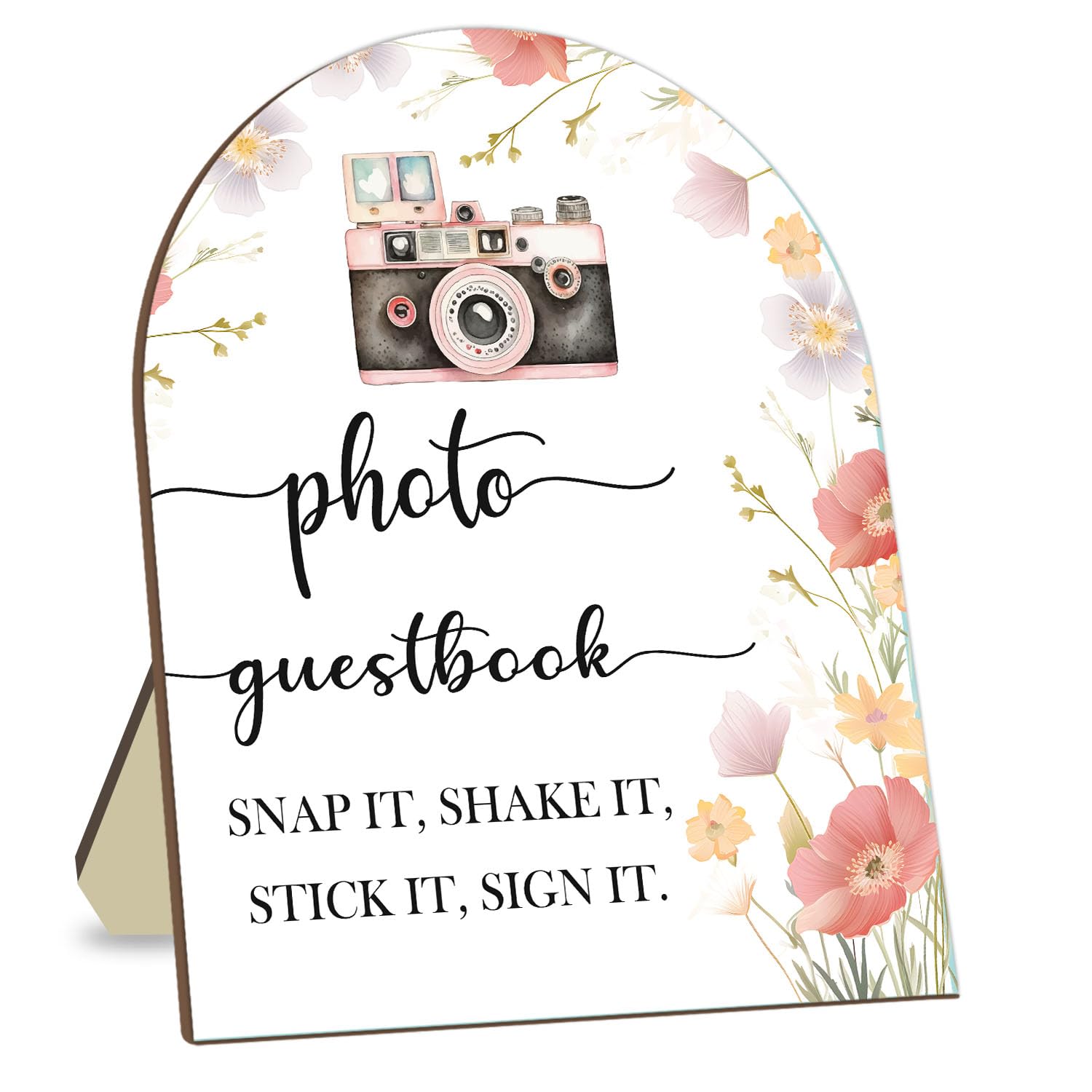 Wedding Photo Guestbook Desk Plaque, Floral Decor Party Welcome Sign, Bridal Shower Sign, Baby Shower Decoration Supplies, Wedding Shower Supplies, Reception Decor with Stand 8 * 10In