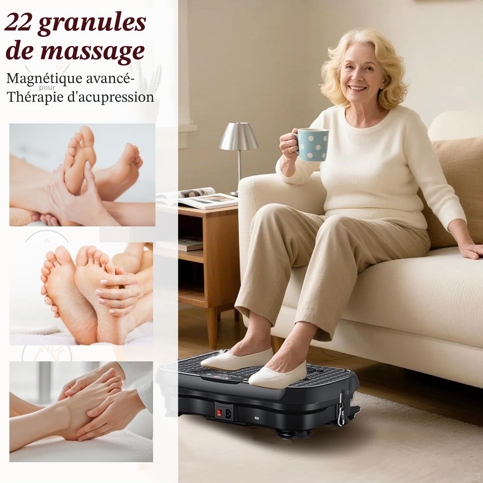 Plateforme vibrante pour la Maison, avec 120 Niveaux d'intensité et 5 Modes, livrée avec 2 Bandes de résistance et Une télécommande, pour la Perte de Poids et Le renforcement Musculaire