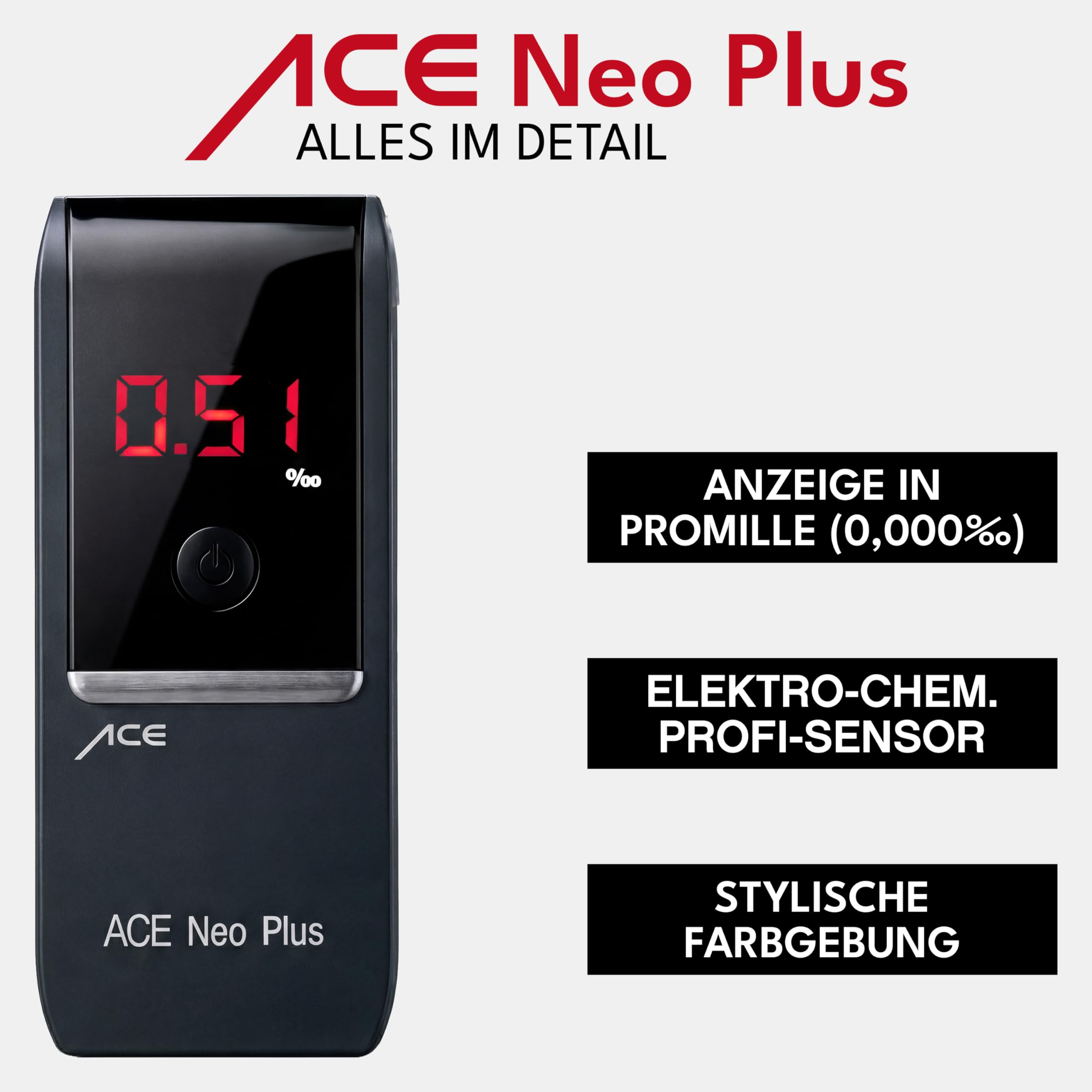 ACE 100051 Alkoholtester Neo, TU-Wien-Messgenauigkeit: 95,70% - Polizeigenau (Navy)