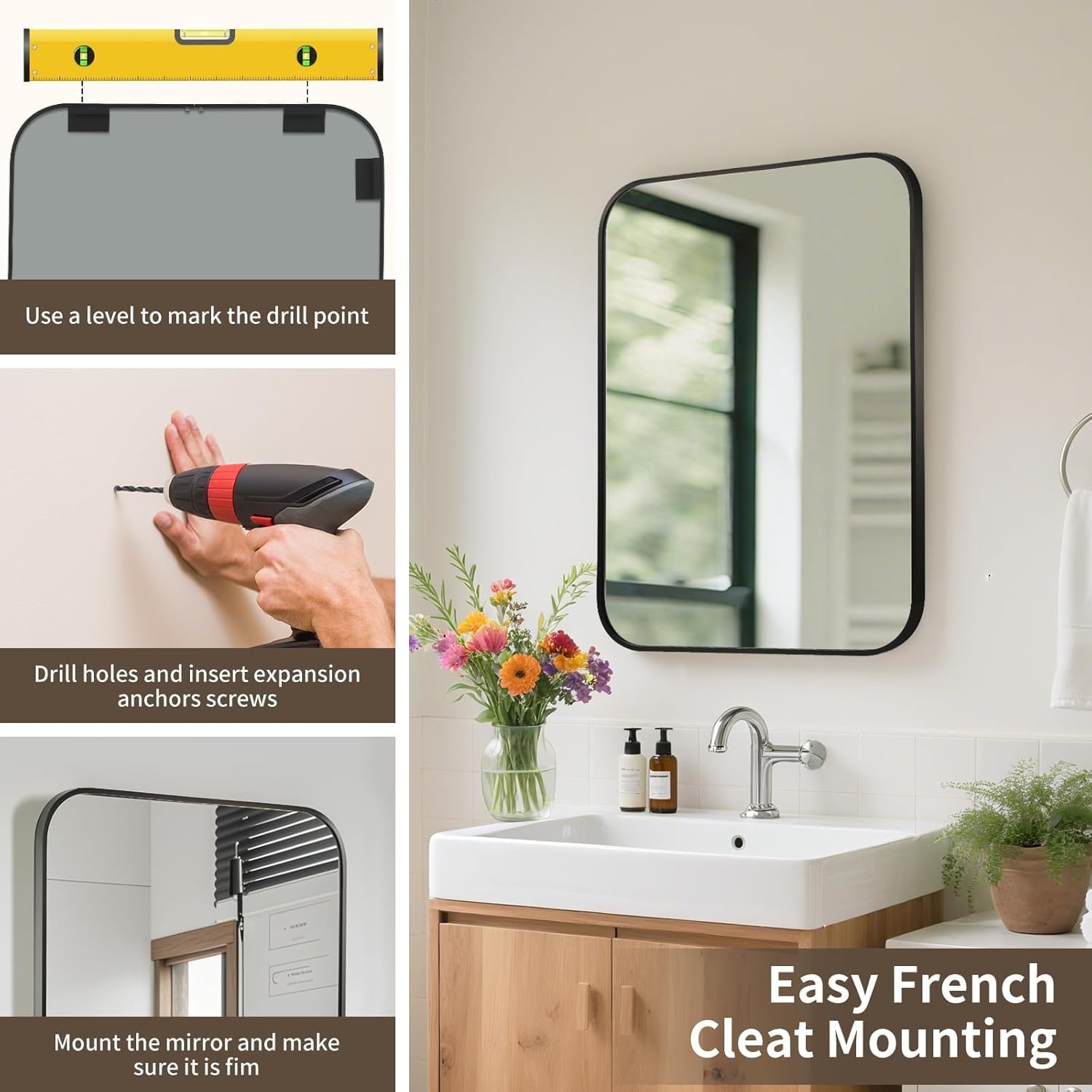 Black Bathroom Mirror, 40x30 Inch Aluminum Frame Rectangle Mirror, Anti-Rust, Tempered Glass, Wall Mirror for Over Sink, Vanity, Bedroom, Entryway, Horizontal/Vertical