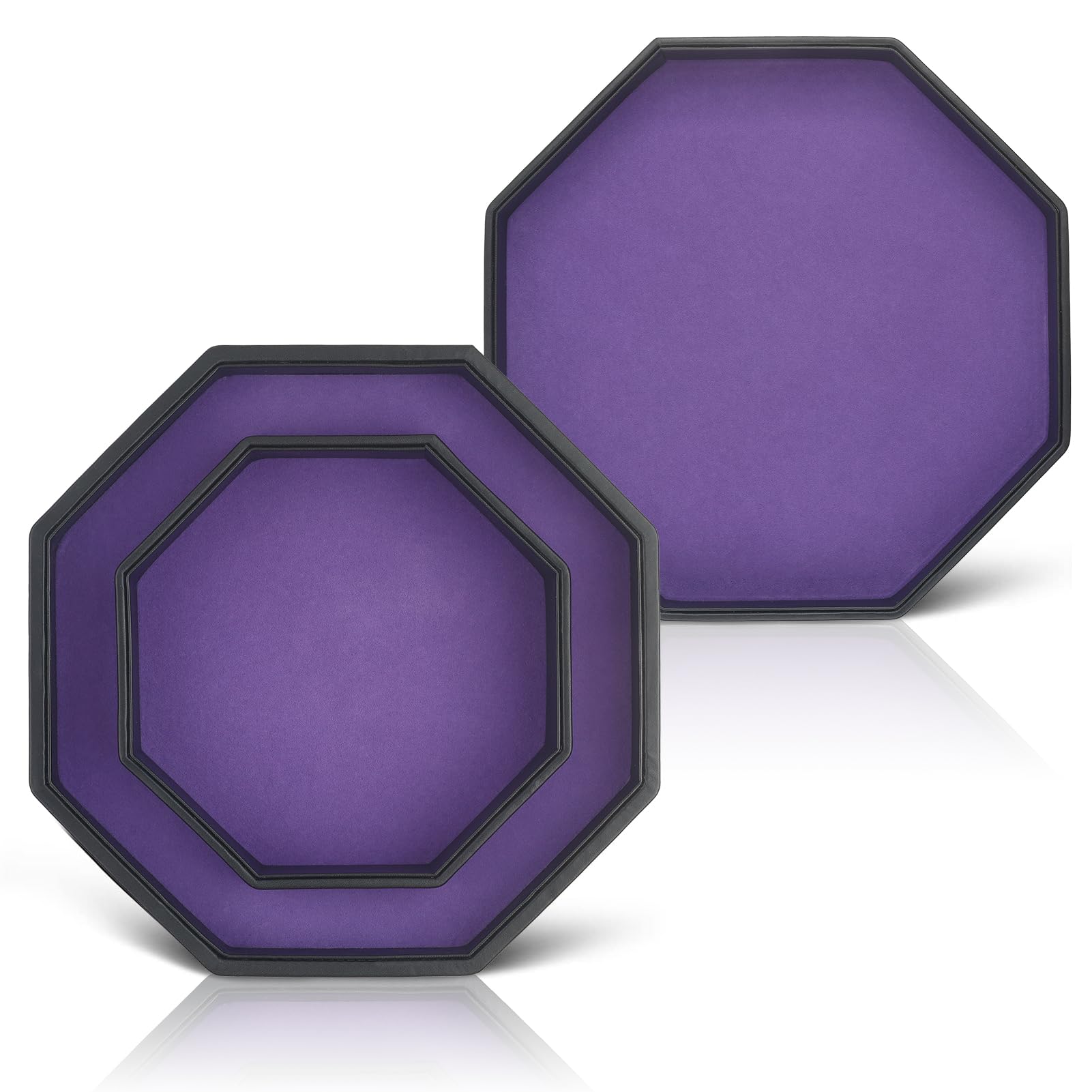 Dice Tray with Lid for Board Dice Games, Purple Felt Lined PU Leather Octagon Dice Rolling Tray and Box Storage for Dice